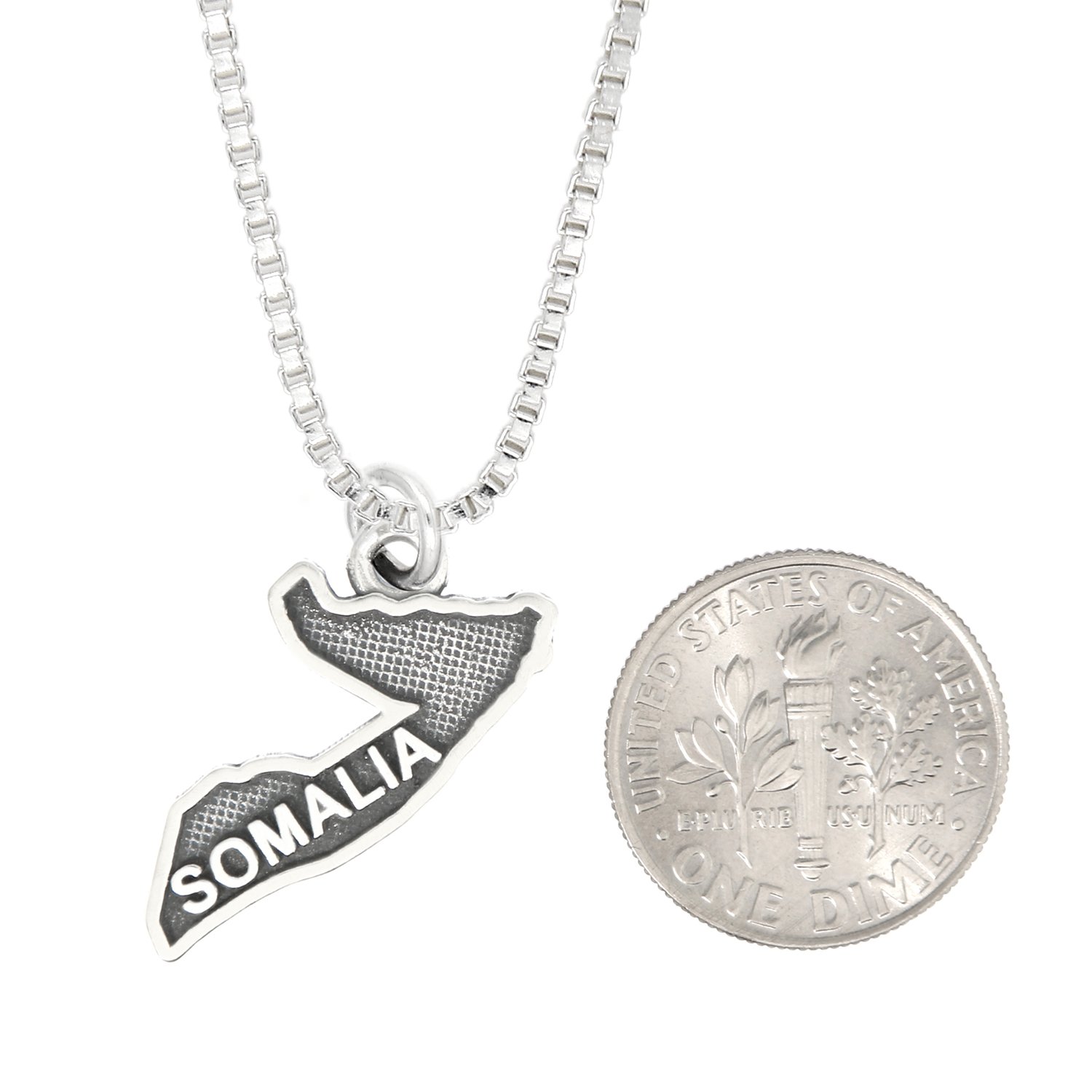 LGU Sterling Silver Oxidized Somalia Charm Necklace 18