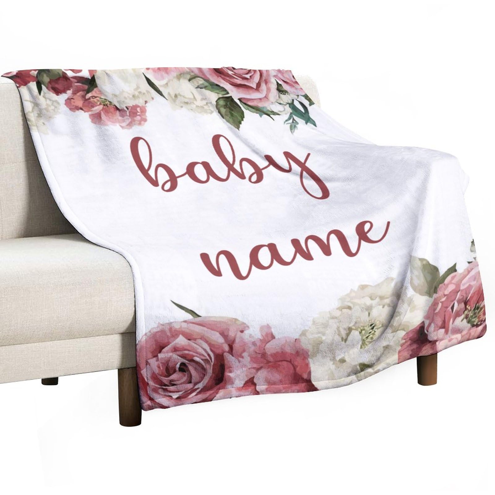 Custom Personalized Baby Blankets with Name - Floral Embroidered Newborn Blanket for Girls & Boys - Soft Swaddle & Toddler Gift for Baby Showers, Christening & Nursery Decor