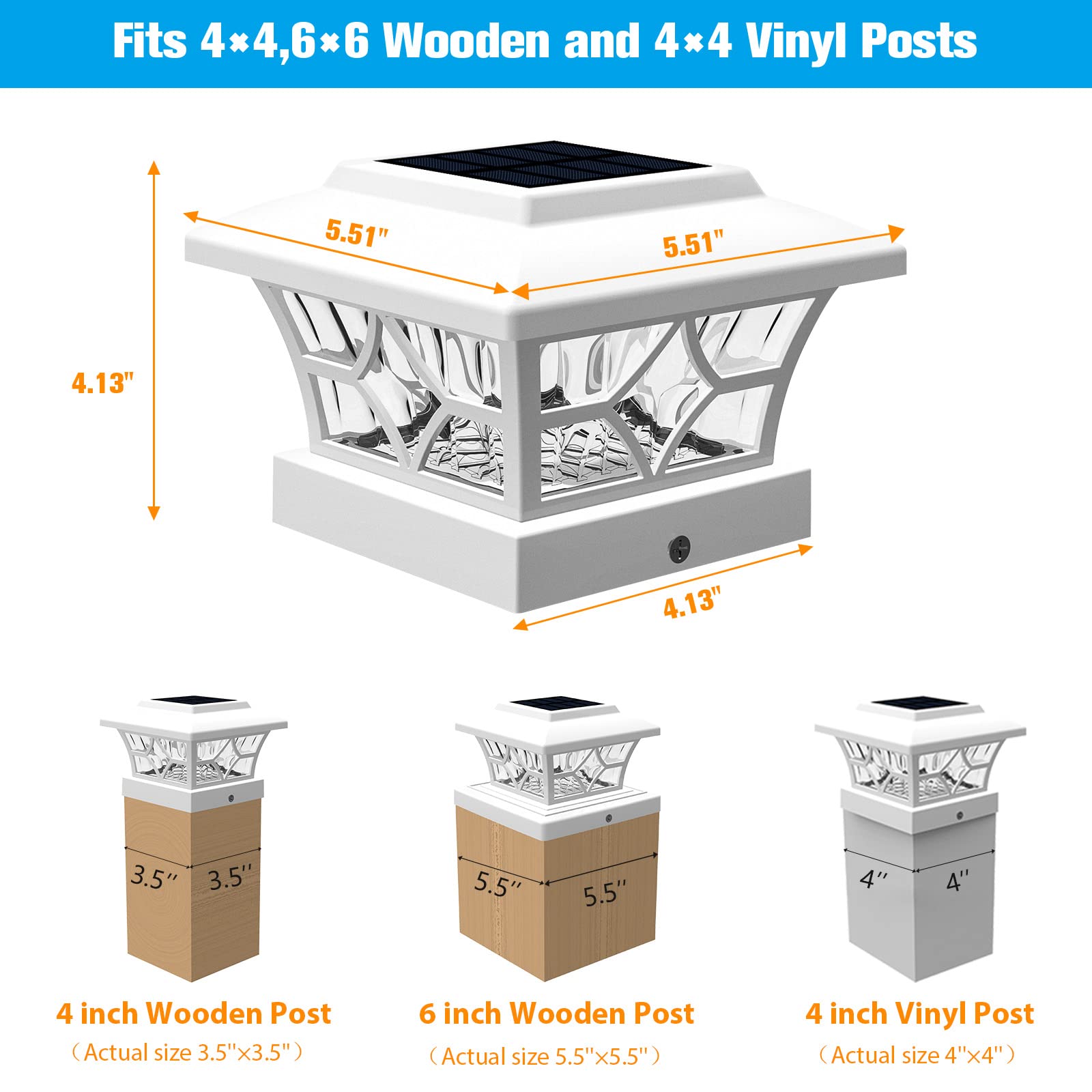 VOLISUN Solar Post Cap Lights Outdoor - 4 Pack Waterproof Solar Powered Fence Lights for 4x4 Vinyl/Wood Posts, Cool/Warm White LED Deck Lighting for Garden, Patio, Porch, Pathway & Backyard Landscape Lighting