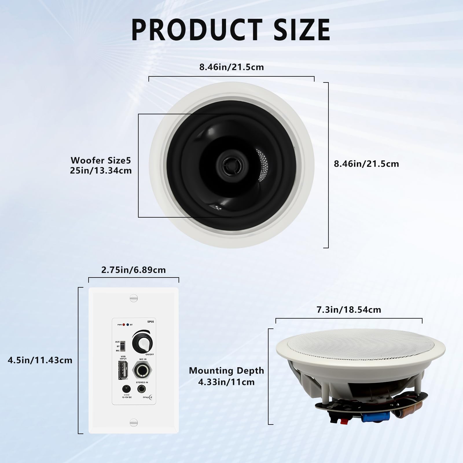 6.5'' Bluetooth In-Ceiling Speakers with Wall Amplifier Receiver - 600W Flush Mount Ceiling & In-Wall Speaker System for Home Theater, Office, Bathroom, Living Room & Kitchen (2 Pairs) - Perfect for Whole-House Audio, Background Music & Immersive Entertainment
