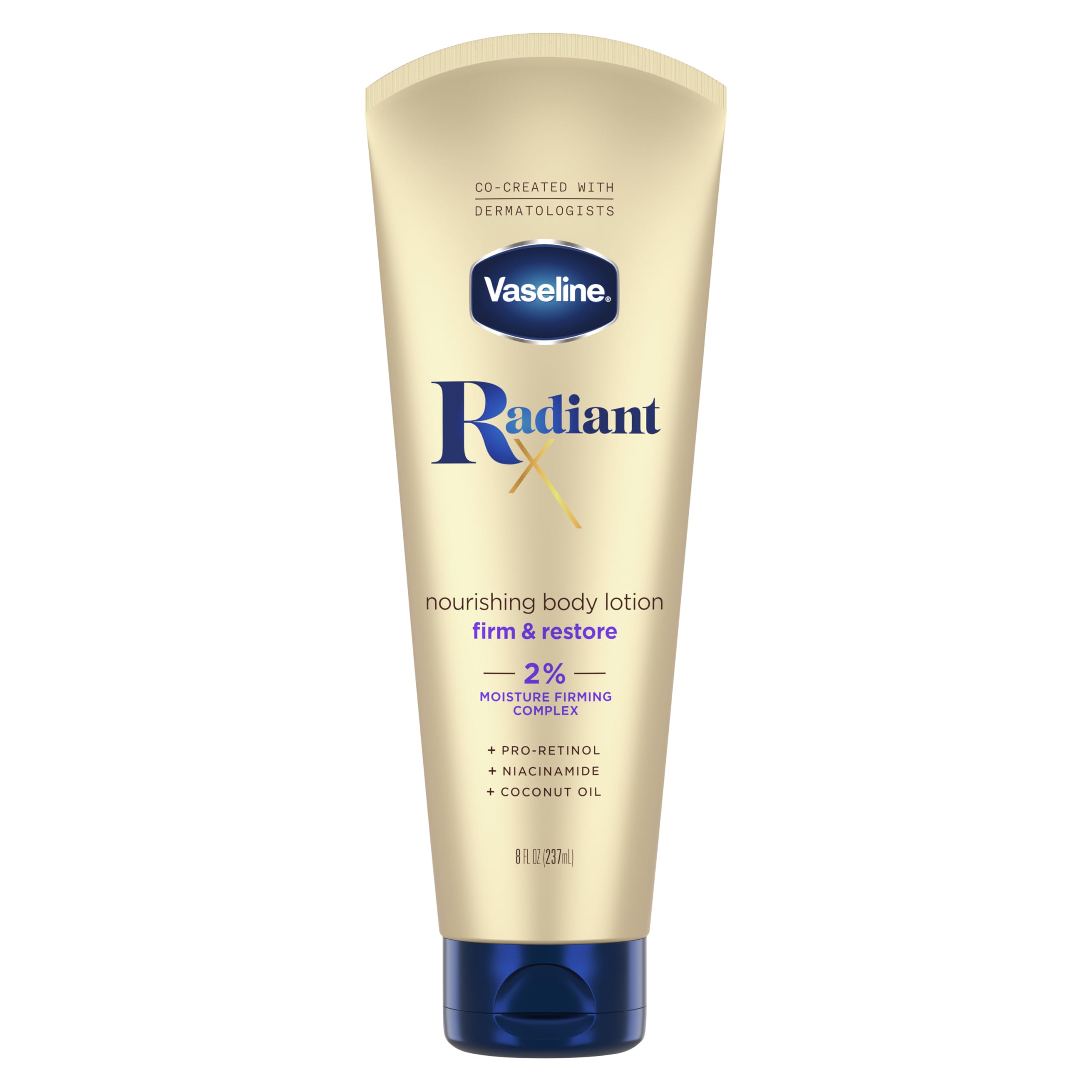 Vaseline Radiant X Firm & Restore Body Lotion with Pro-Retinol, Niacinamide & Coconut Oil - 8 oz Nourishing Moisturizer for Dry Skin - Perfect for Daily Hydration & Nighttime Skincare Routine