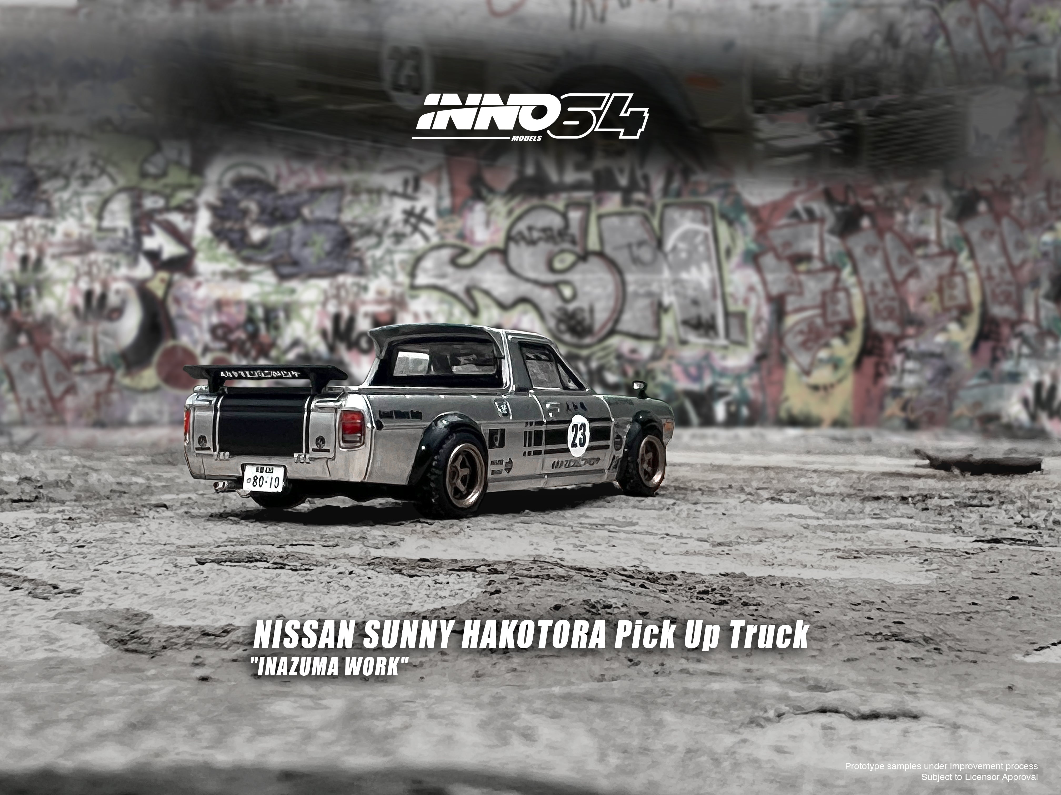 INNO64 1:64 Scale Nissan Sunny Hakotora Pickup Truck Model - INAZUMA WORK Edition - Collectible Diecast Car for Display & Japanese Nostalgic Car Enthusiasts - Perfect for Diorama, Model Car Collection, and Gift Giving