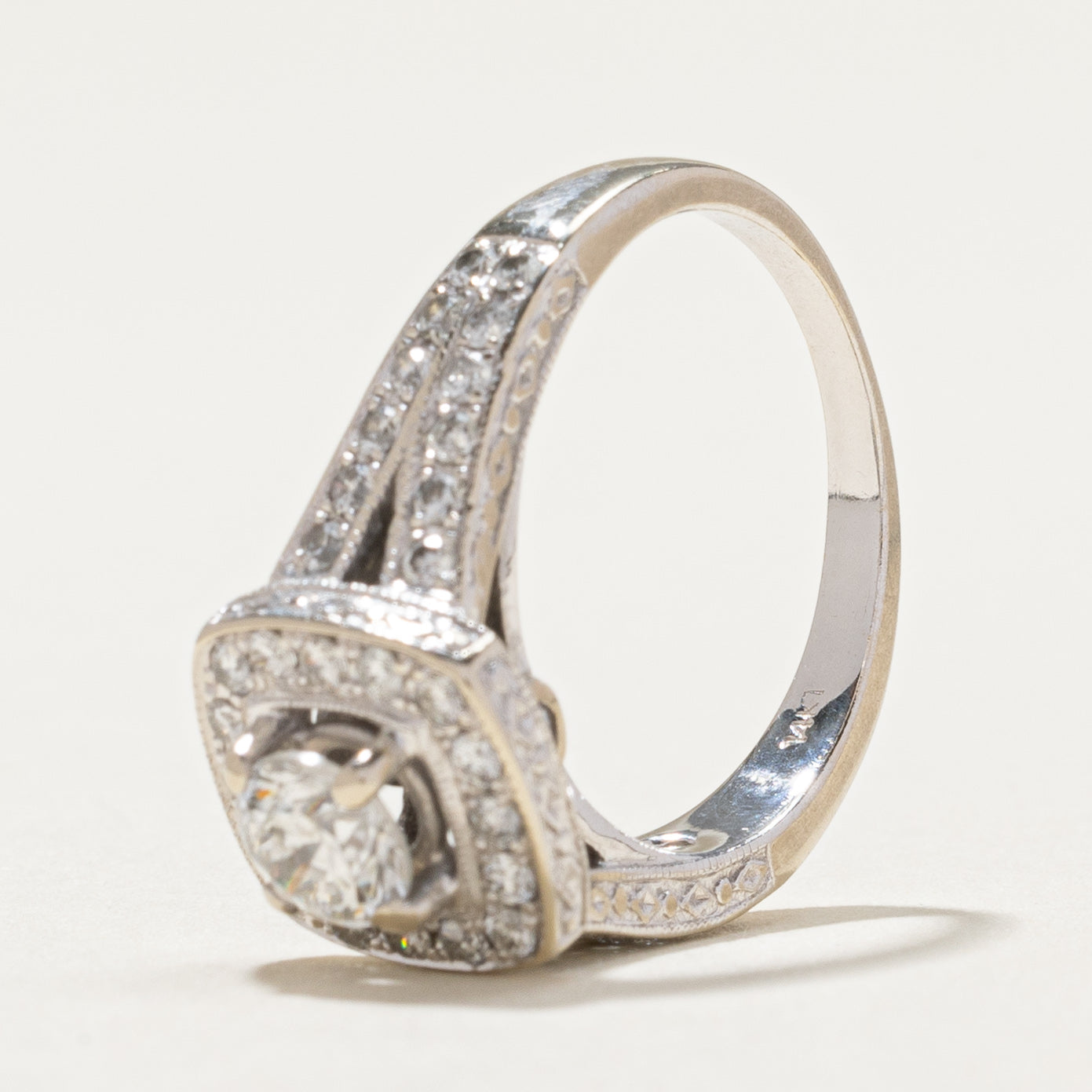 14K White Gold Diamond Halo Engagement Ring - 0.46ct Center Stone, 0.64ctw Total Weight - Size 5.25 - Perfect for Proposals, Anniversaries & Romantic Gifts