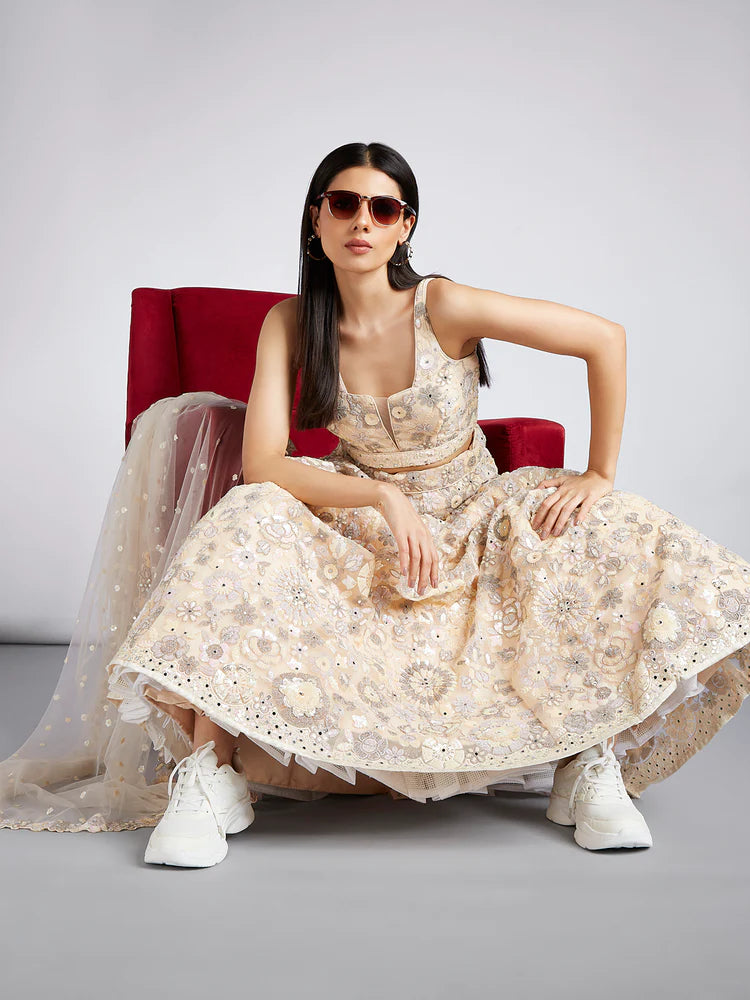 Elegant Heavy Sequined Mirror Embroidery Lehenga Choli (D344A) - Perfect for Weddings, Parties & Festive Occasions