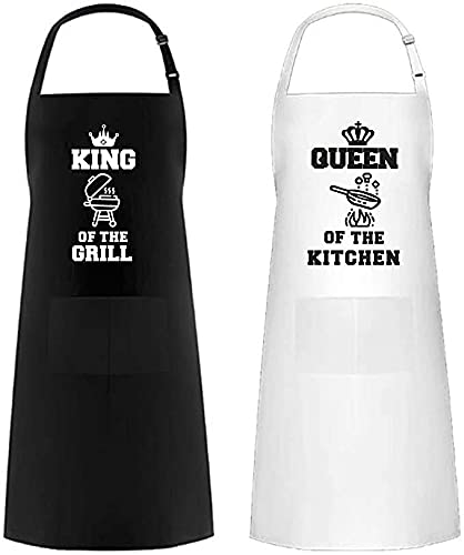 Funny Couple Apron Set - King of the Grill & Queen of the Kitchen - Matching Kitchen Bibs for Cooking & Grilling - Perfect Wedding Gift for Newlyweds - Ideal for BBQ Parties, Anniversary Gifts & Romantic Date Nights at Home