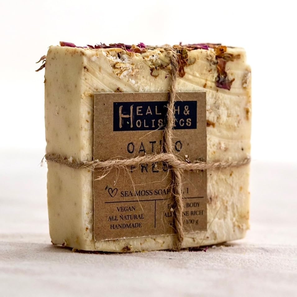 Organic Vegan Sea Moss Soap (3-Pack) - Oat'so Fresh with Lemongrass & Orange Peel | Handcrafted Eco-Friendly Soap Bars | UK Tested | Perfect for Sensitive Skin & Daily Body Care
