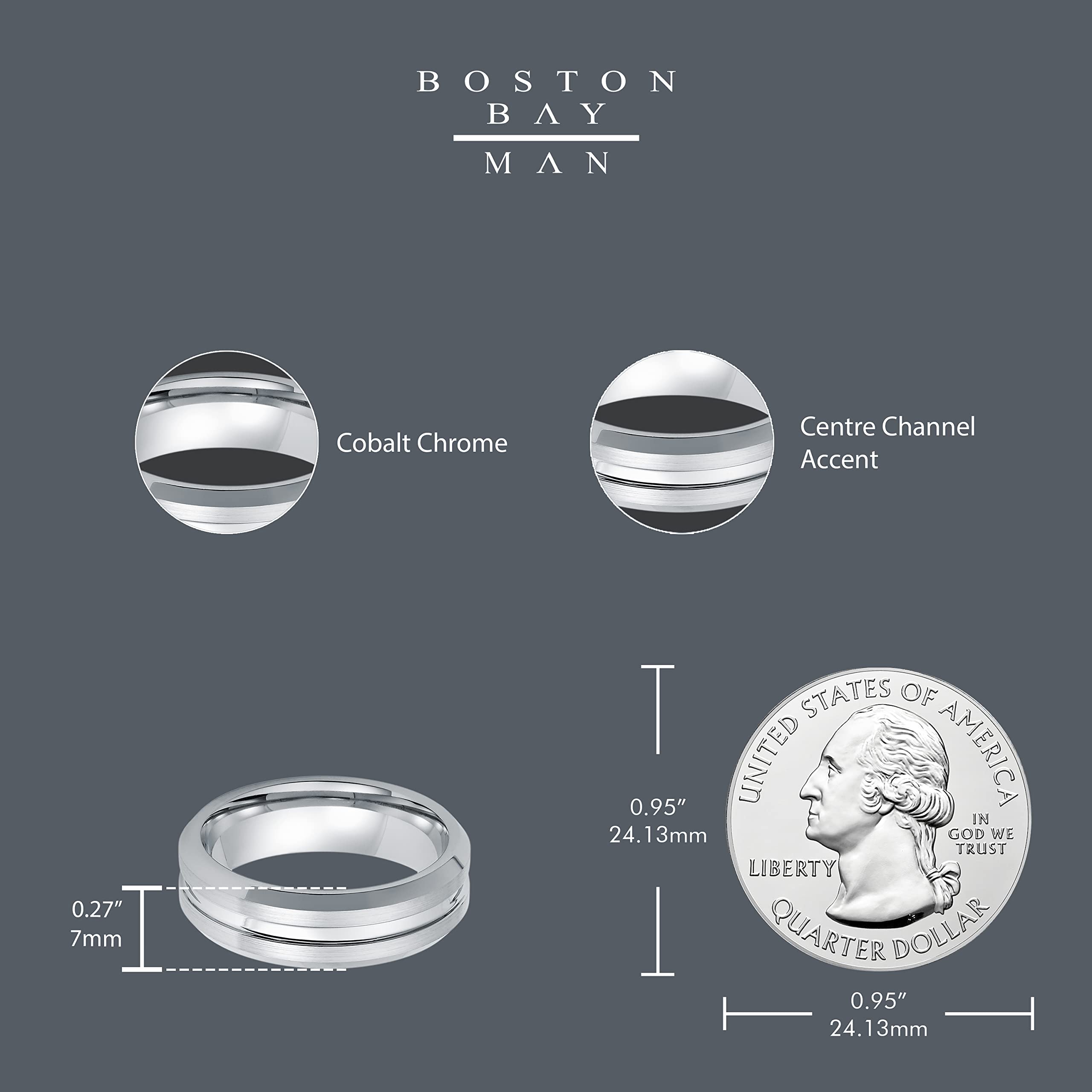 Boston Bay Diamonds Silver Cobalt Chrome Unisex Comfort Fit Wedding Band - 6mm & 7mm Sizes - Perfect for Men's Wedding Rings & Fashion Jewelry - Ideal for Proposals, Anniversaries, and Everyday Wear