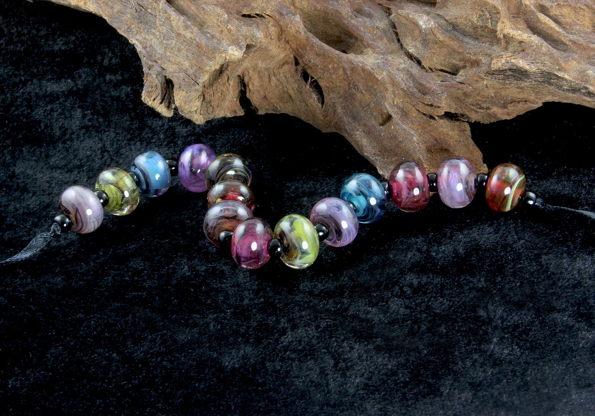 14 Handmade Mini Multicolor Swirl Lampwork Glass Beads Set for Jewelry Making, DIY Crafts, Bracelets & Necklaces - SRA Certified Artisan Beads