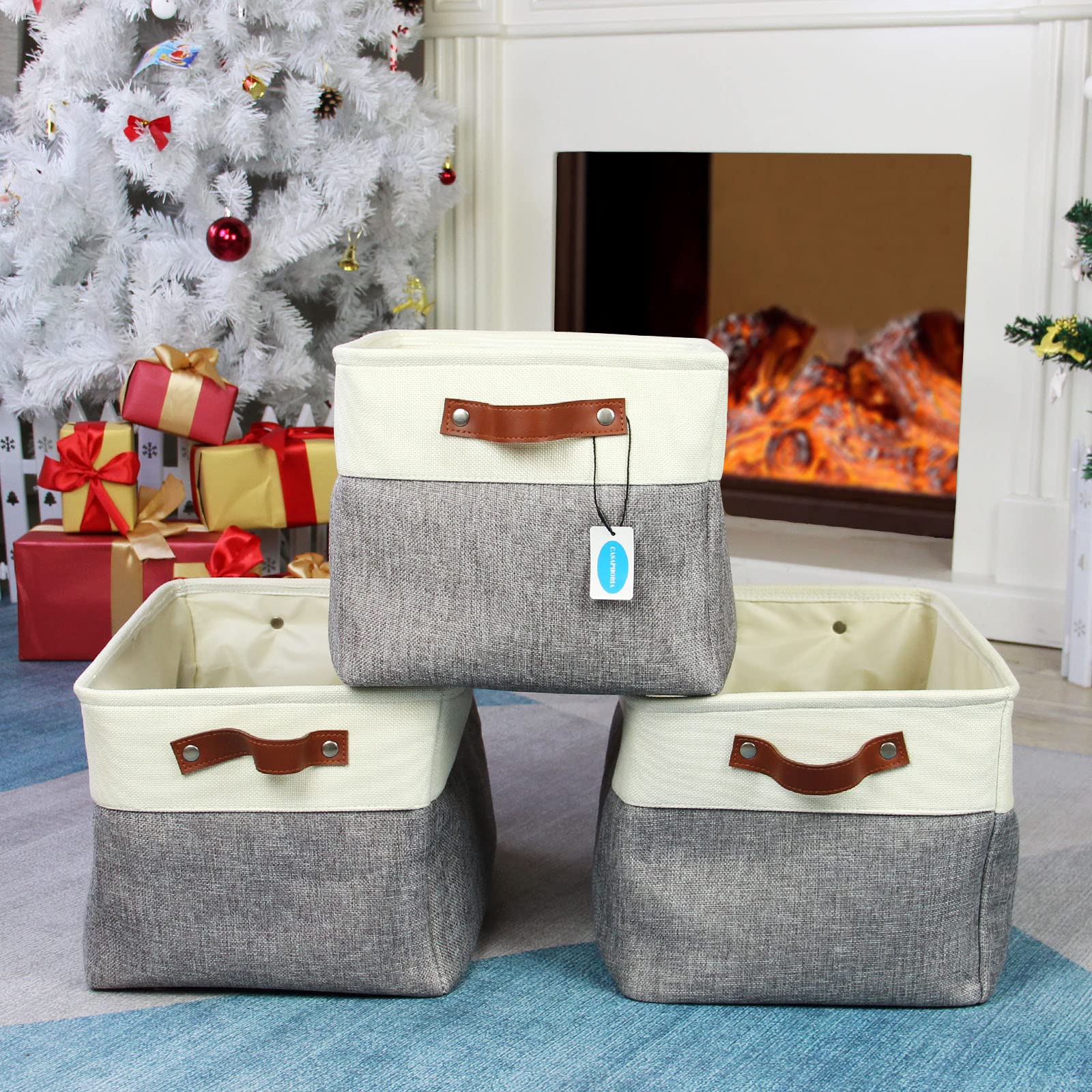 Foldable Storage Baskets 3-Pack with Handles - Home & Office Organizer for Shelves & Closets
