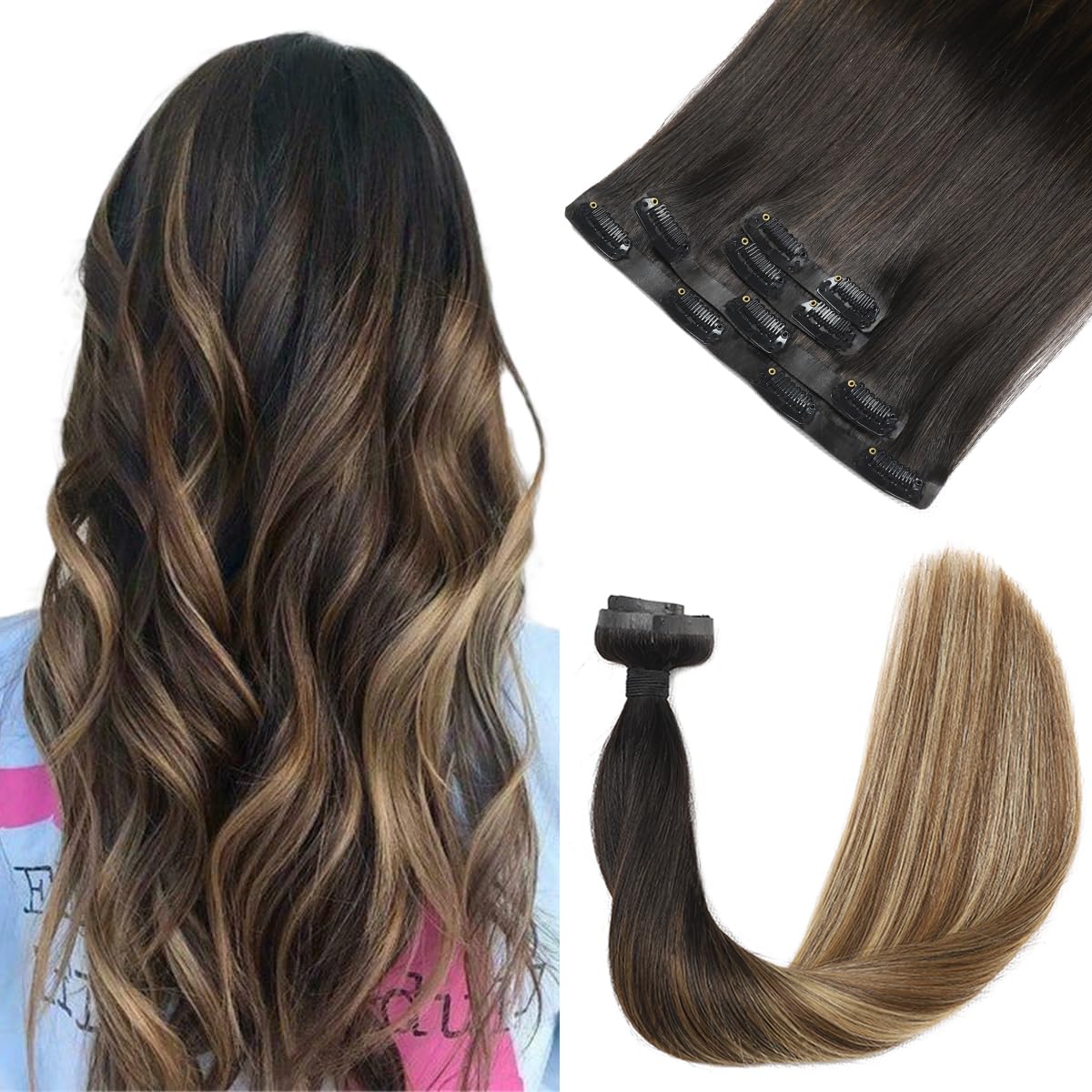 Premium 100% Human Hair Clip-In Extensions - Silky Straight Hair Extensions for Length & Volume | Perfect for Parties, Weddings & Everyday Styling