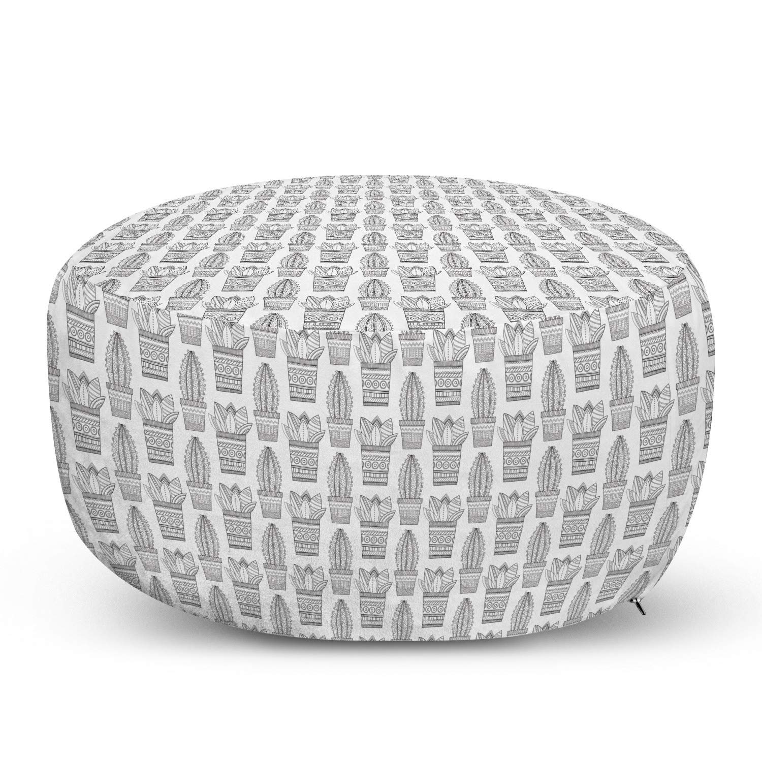 Ambesonne Succulent Ottoman Pouf - Decorative Foot Rest with Cactus Plant Pattern & Removable Cover, Dark Grey & White - Perfect for Living Room, Bedroom & Home Decor