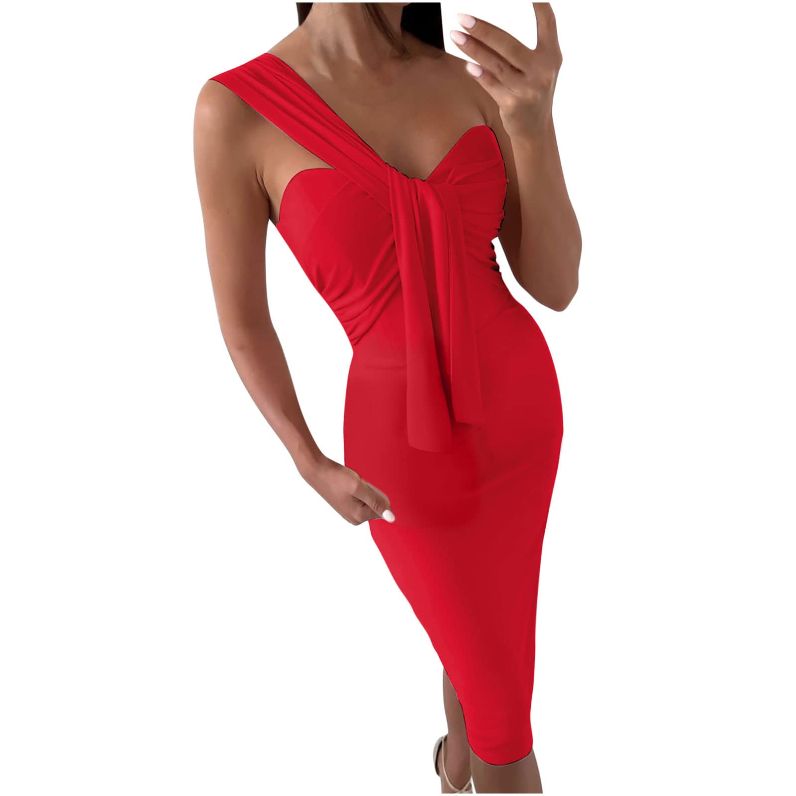 RTEY Women's Sexy Bodycon Dress - Summer Slimming One Shoulder Sleeveless Bandage Hip Wrap Dress | Perfect for Night Out, Club Party & Date Night