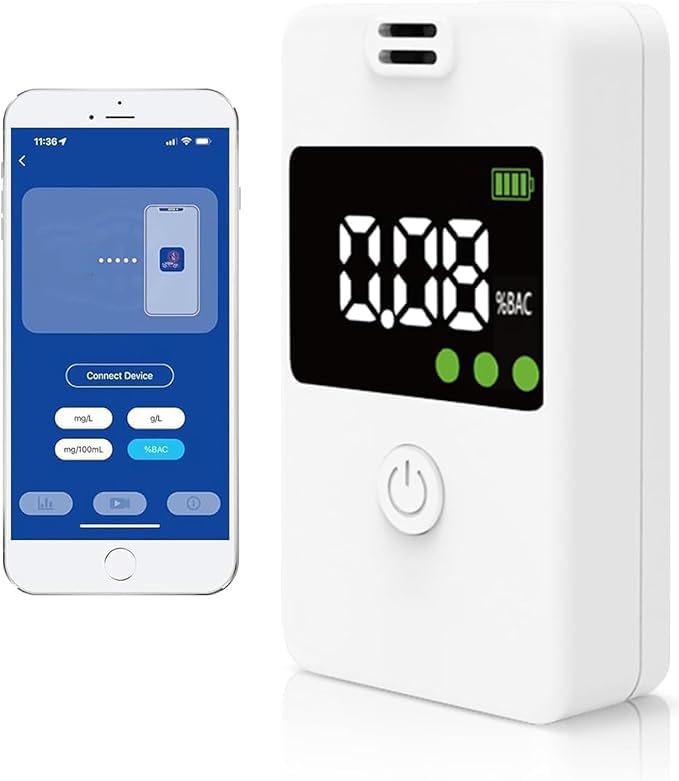 Professional Portable Alcohol Breathalyzer Tester - High Accuracy Digital Breath Analyzer with Memory Function for Home, Party & Personal Use - Reliable BAC Detection Device for Safe Drinking (White)