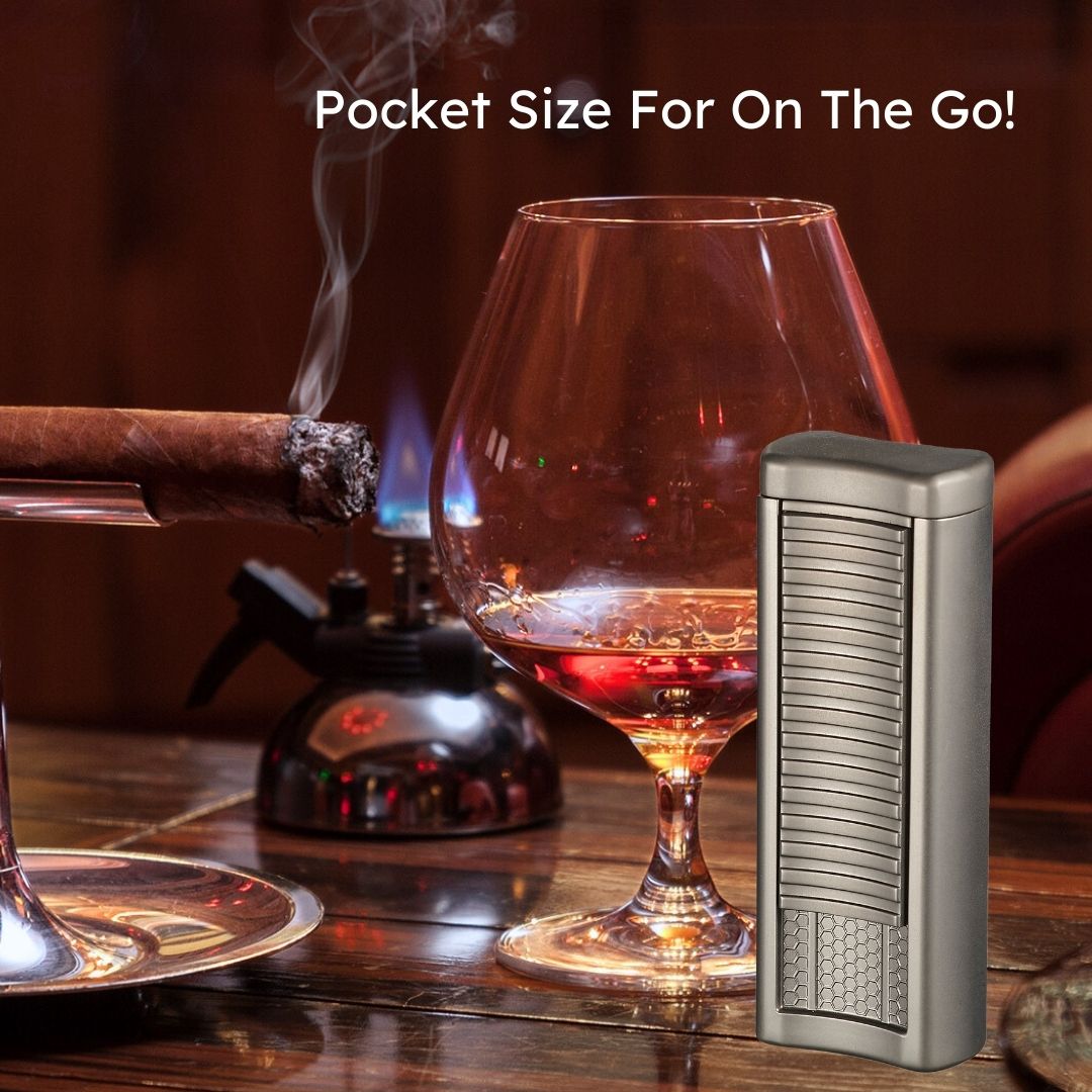 Visol Tiger Double Flame Butane Cigar Lighter - Gunmetal Finish | Windproof & Refillable | Perfect for Cigars, Cigarettes & Outdoor Use