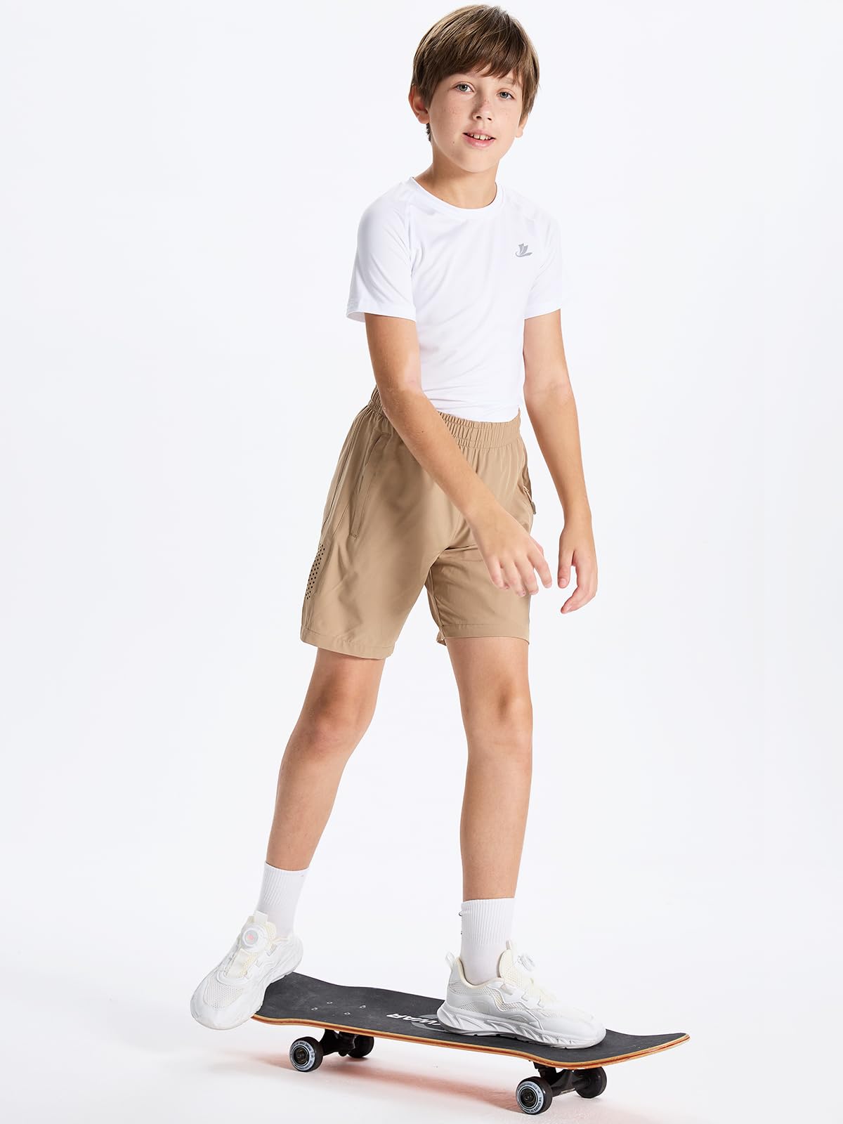 DEVOROPA Youth Boys Athletic Running Shorts - Lightweight Quick Dry Sports Workout Gym Hiking Shorts with Zip Pockets & UPF 50+ Sun Protection - Perfect for Jogging, Training, and Outdoor Activities