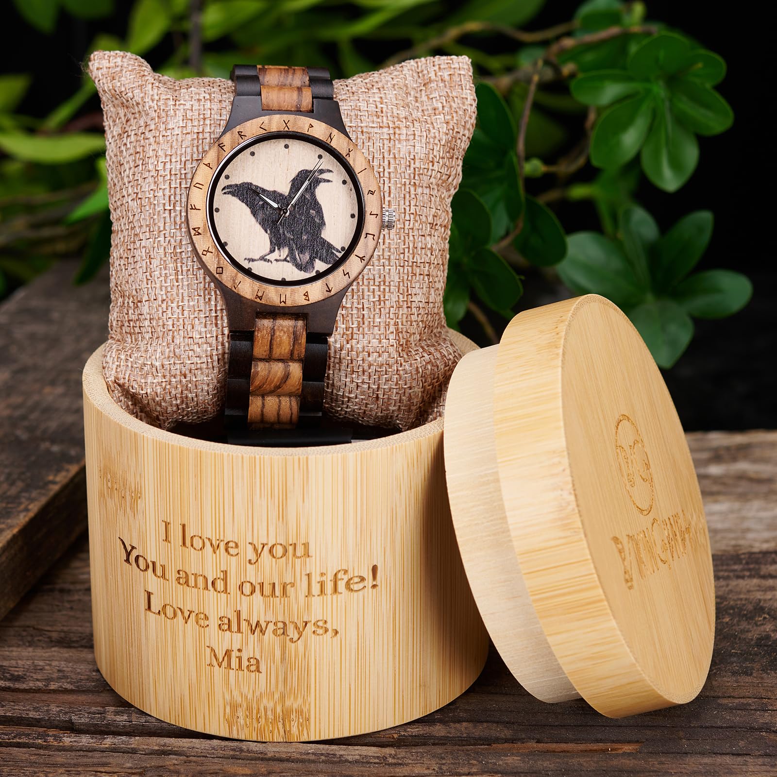 Vikingenes – Handcrafted Wooden Watches for Men | Personalized Engraved Viking Watch | Natural Wood Wristwatch with Chronograph | Luxury Custom Gift for Him – Perfect for Birthdays, Anniversaries & Special Occasions