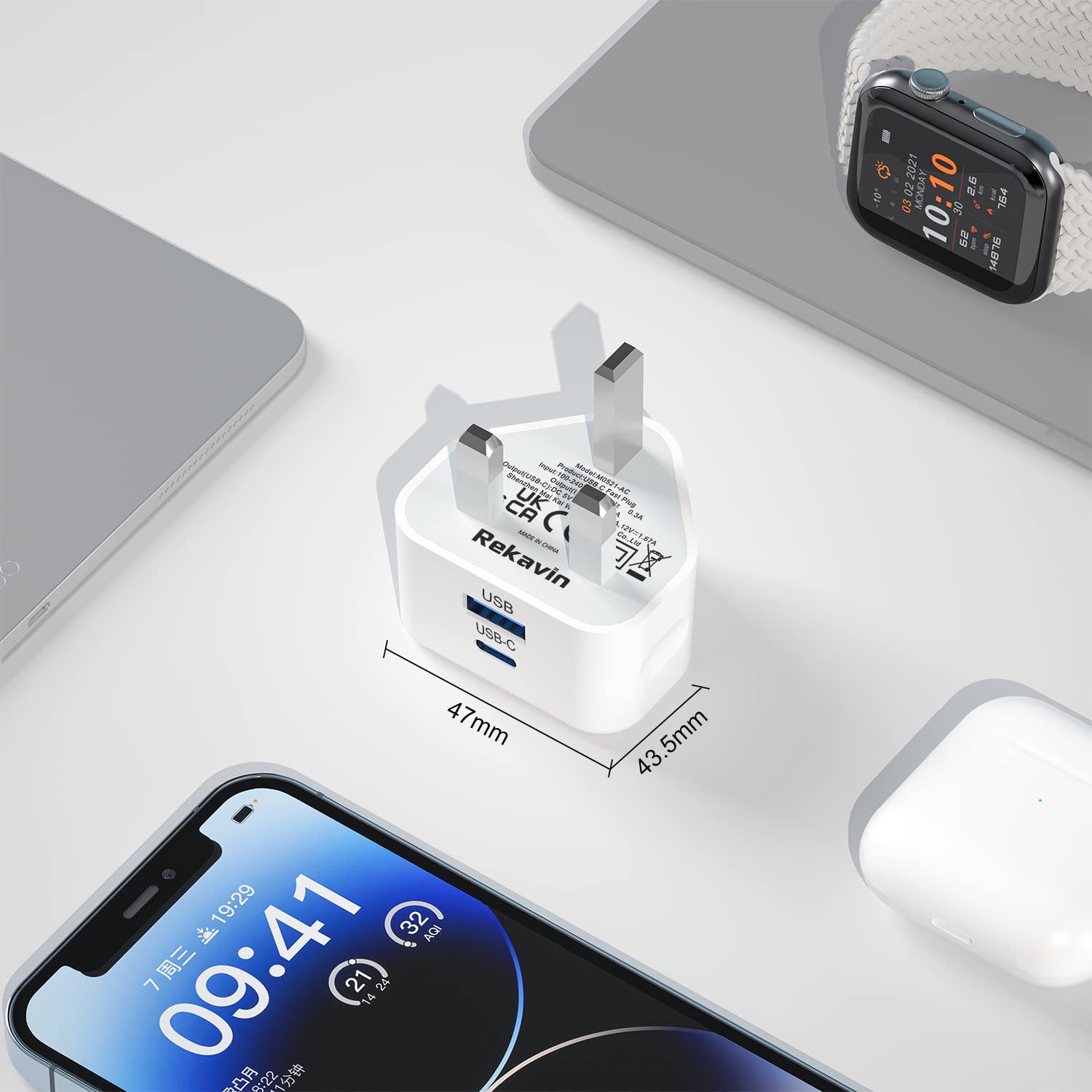 20W Dual Port USB C Fast Charger Plug - 2 Pack, Compatible with iPhone 16/15/14/13/12/11 Series, Apple Watch & iPad - UK Wall Charger Adapter for Home, Office & Travel Use
