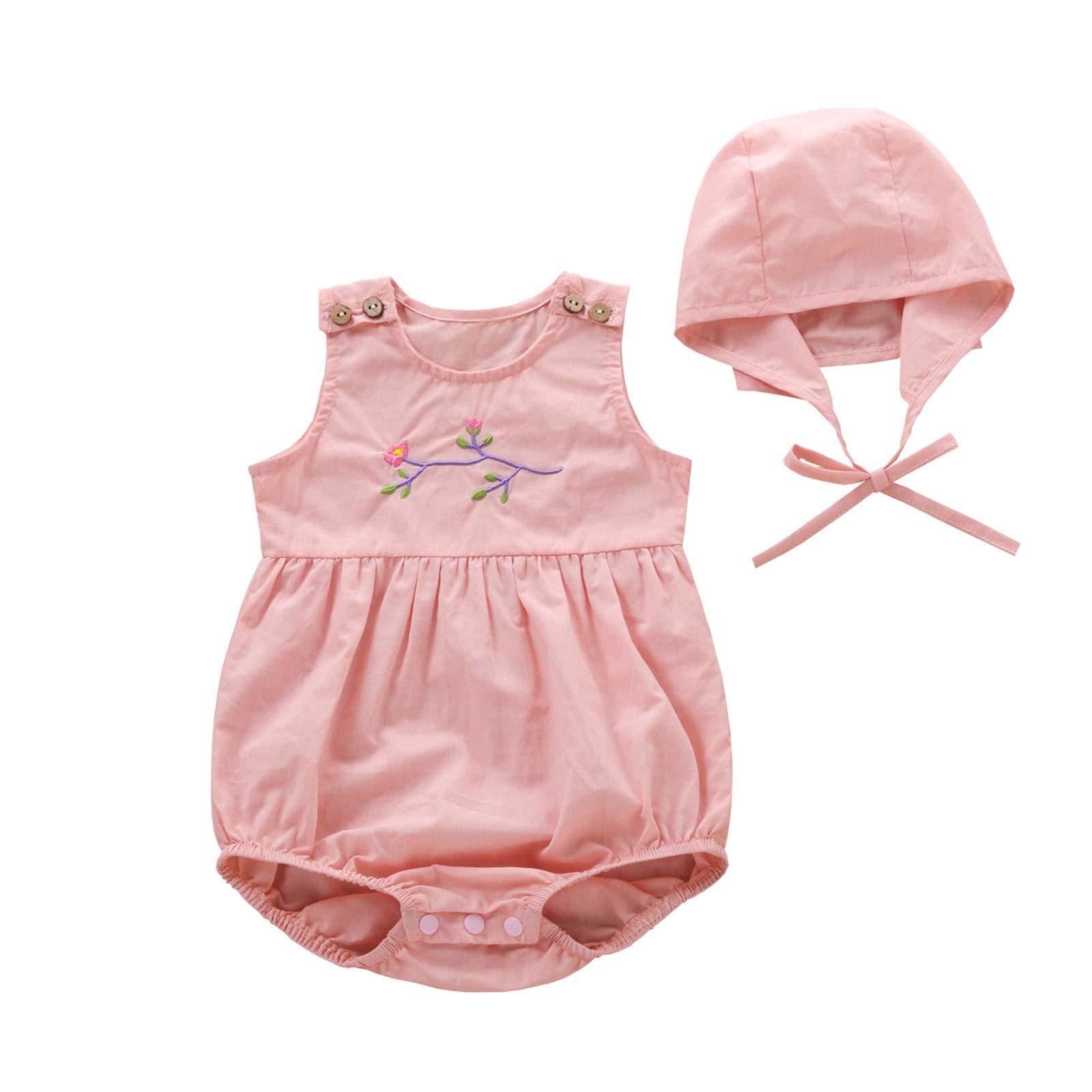 Baby Girls & Boys Summer Romper Outfits - Newborn Infant Bodysuit with Embroidered Print & Matching Hat Set | Perfect for Playtime, Beach, and Photo Shoots