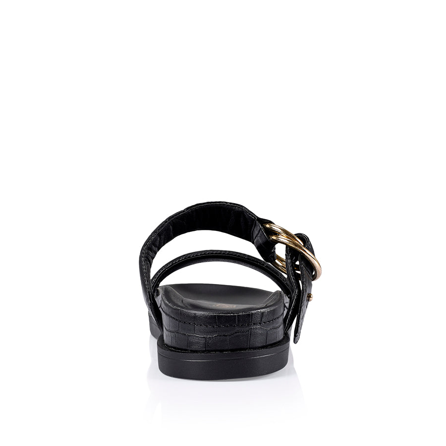 Oslo Chunky Slides - Black Croc Embossed Sandals for Women | Comfortable Summer Slide Shoes | Perfect for Beach, Pool, and Casual Outings