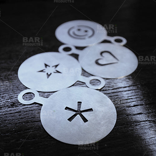 BarConic® 4-Pack Stainless Steel Cocktail Stencils for Professional Bartenders - Perfect for Cocktail Garnishing, Latte Art & Home Bar Decor