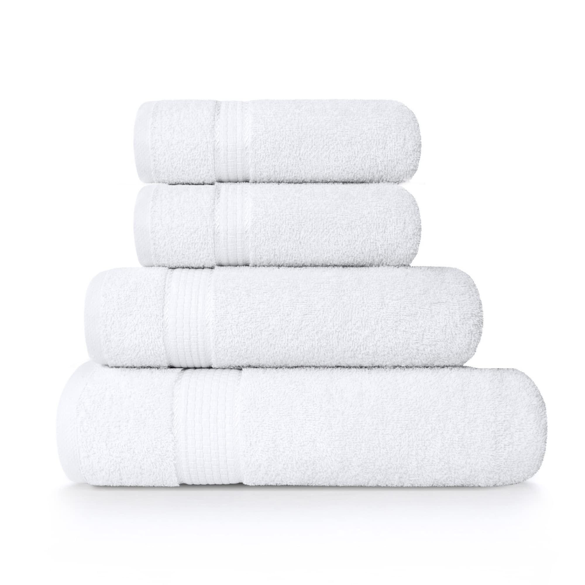 LINEN REPUBLIC 4-Piece Luxury Towel Set - 1 Bath Towel, 1 Hand Towel & 2 Washcloths | 100% Premium Cotton Bath Towels for Spa, Hotel & Home | Soft Plush Towel Set for Bathroom, Dorm & Gifts (White)