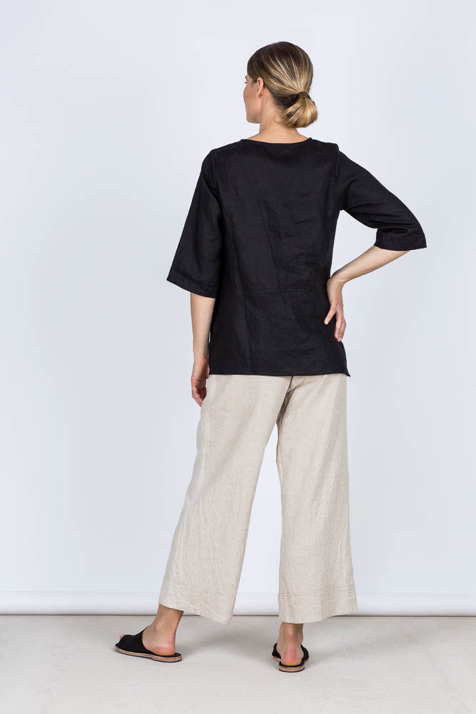 Adele Women's Linen Blouse Black - Soft Breathable Summer Tunic Top for Casual Outings & Beach Vacations