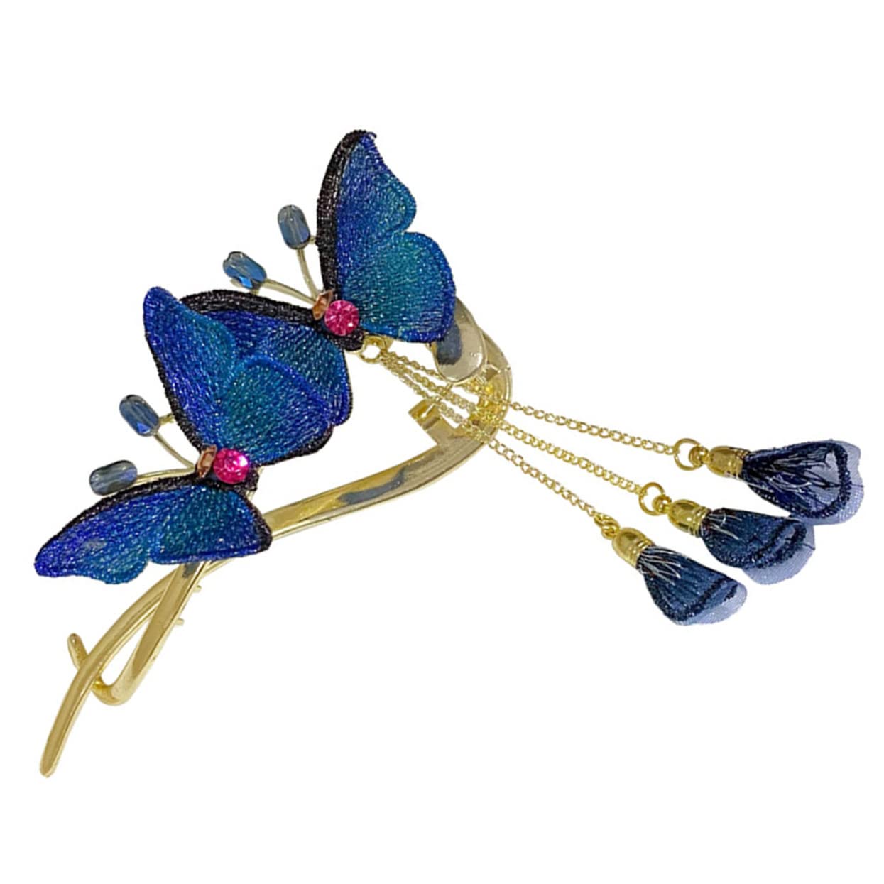 Minkissy Butterfly Embroidered Hair Clip - Metallic Rhinestone Hair Barrettes for Women, Wood Hair Forks & Butterfly Hair Accessories (Blue) - Perfect for Weddings, Parties & Everyday Styling