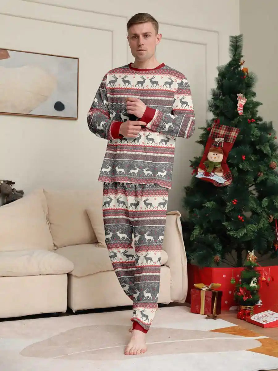 Reindeer Print Christmas Matching Family Pajamas Set - Cozy Holiday Sleepwear for Women, Men & Kids - Perfect for Christmas Morning & Family Photos