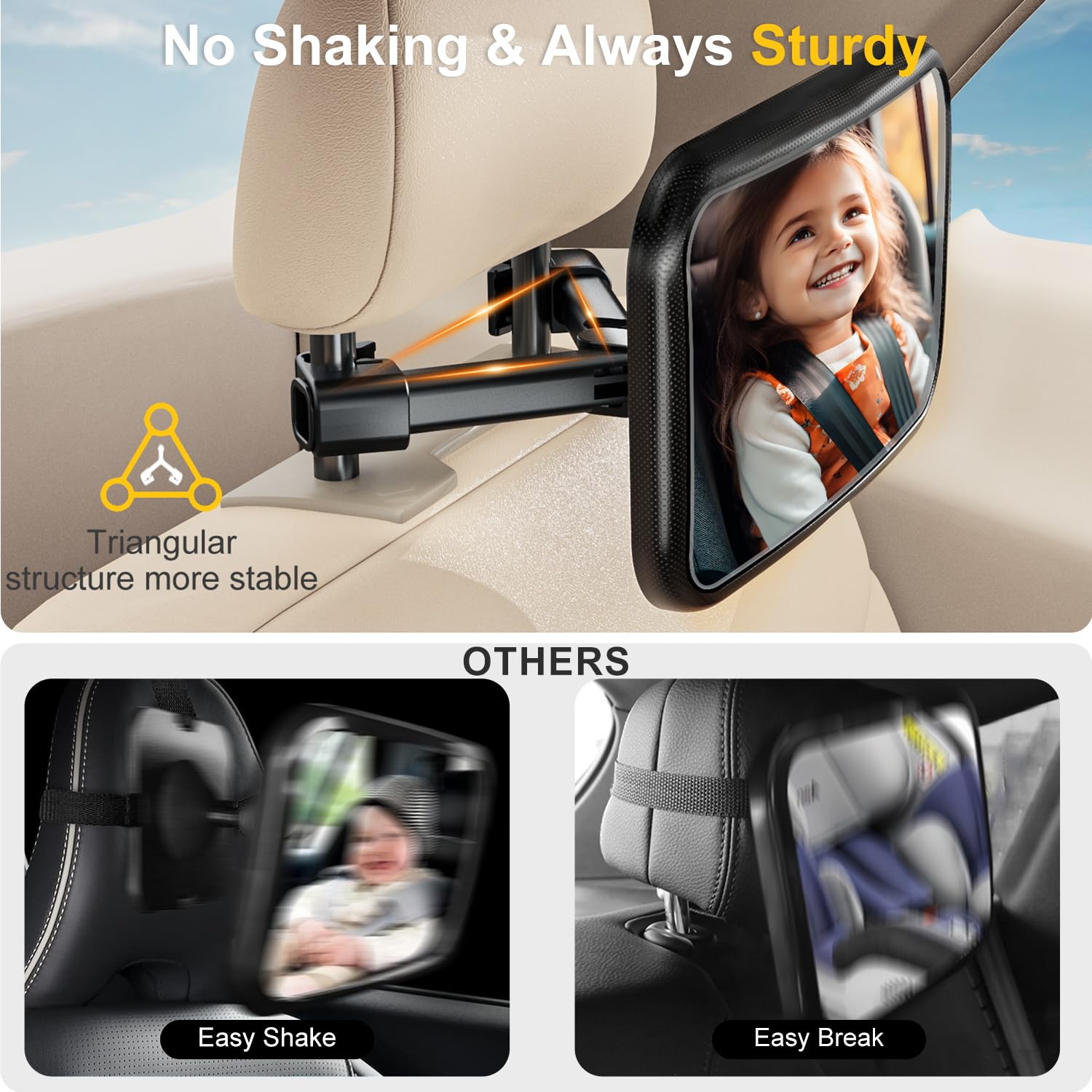 **Baby Car Mirror with Light - Universal Rear Facing Car Seat Mirror with Remote, Shatterproof & Crystal Clear View for Safe Monitoring - Perfect for Road Trips & Daily Commutes**