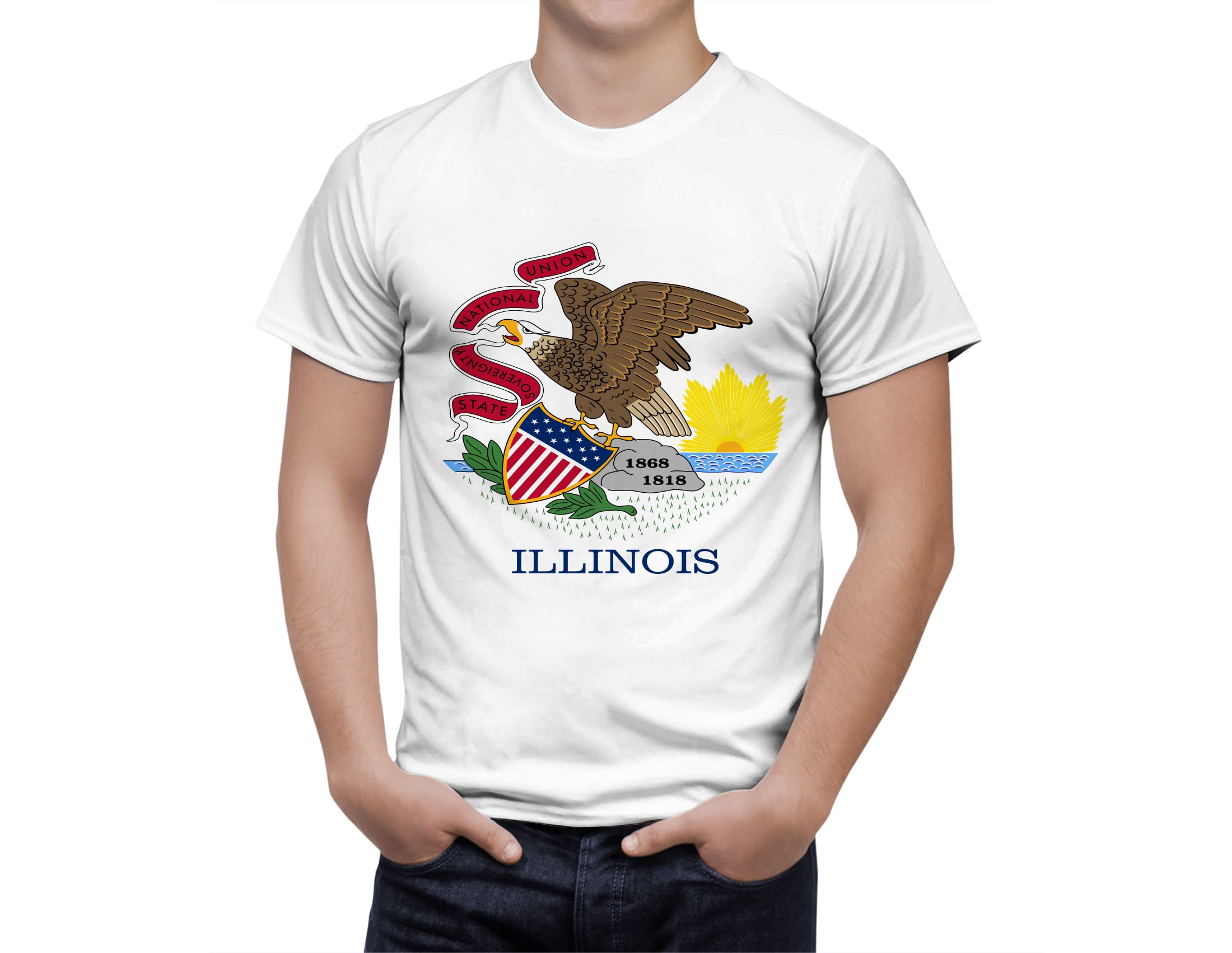 **Illinois State Flag T-Shirt for Men & Women - Vintage Patriotic Design with Coat of Arms - Unisex Casual Wear for Everyday, Travel & State Pride**