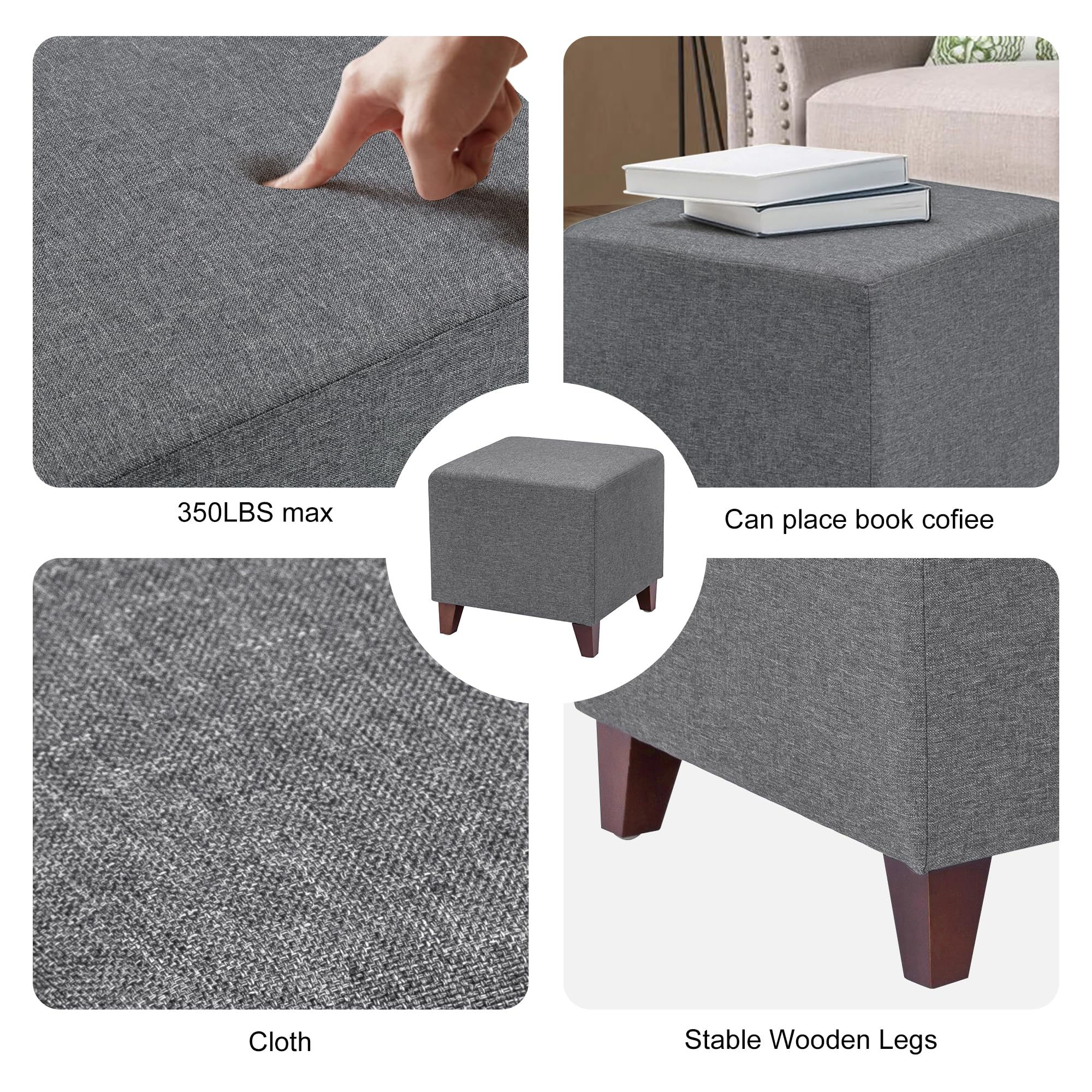 Square Cube Ottoman - 16 Inch Small Footstool with Large Load Capacity, Foot Rest for Living Room, Bedroom & Office - Modern Home Decor & Extra Seating