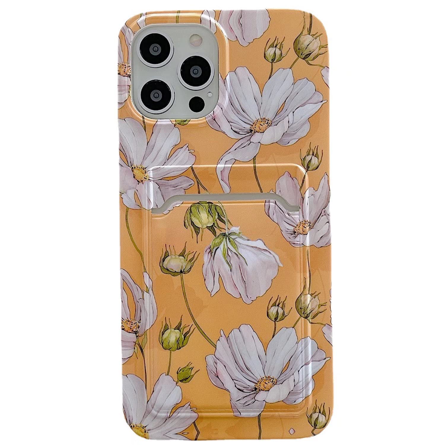 FABUVIEW iPhone 13 Case with Card Holder - Floral Design Slim Protective Phone Cover for Women | TPU Bumper & Acrylic Back | Compatible with iPhone 13 6.1 inch (Flower-Yellow) | Perfect for Everyday Use, Travel, and Secure Card Storage
