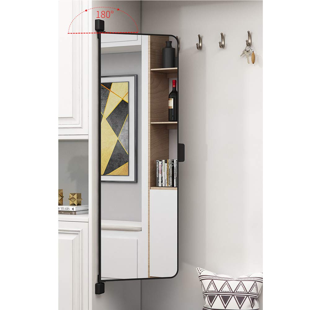 Full-Length Wardrobe Mirror with Sliding & Rotating Design - Space-Saving Hidden Dressing Mirror 90x35/100x35 Inches - Black Frame Folding Mirror for Bedroom, Closet & Home Decor
