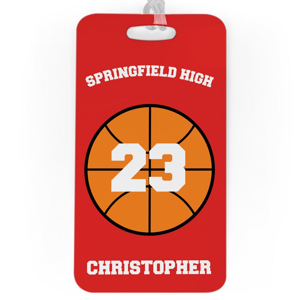 Personalized Basketball Team Luggage Tag & Bag Accessory - Large Red with Standard Lines - Perfect for Travel, Sports Events & Team Gifts