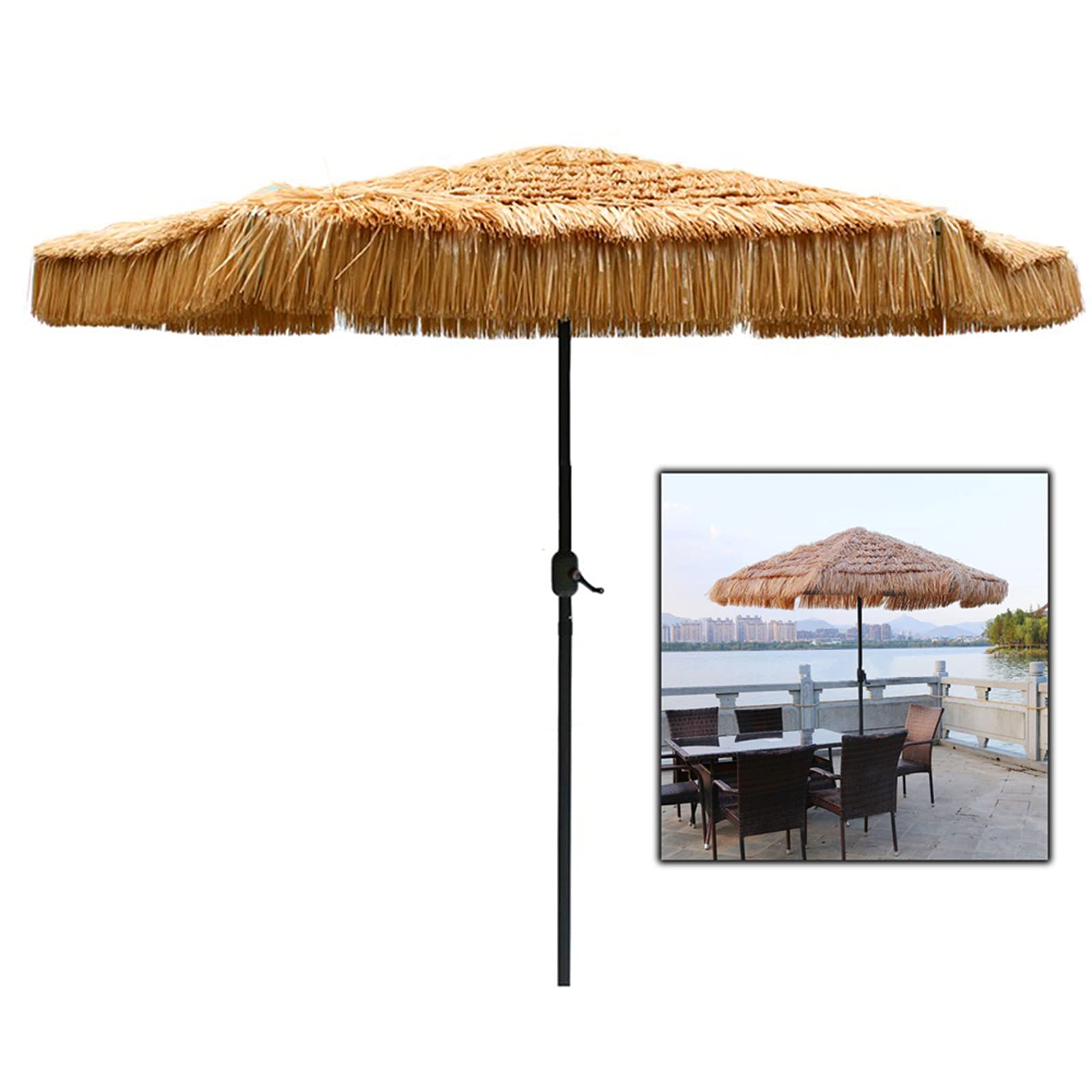 9ft Heavy Duty Beach Umbrella with Sturdy Steel Ribs - UV Protection & Waterproof Patio Umbrella for Hawaii Beach, Outdoor Restaurants, Garden, Poolside - Natural Color Shade Solution