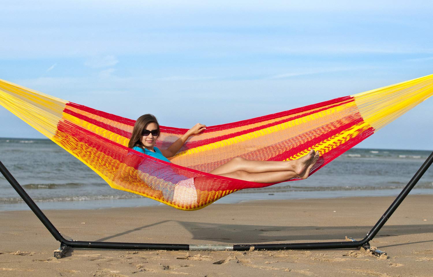 Breezy Point Mayan Mexican Double Hammock - Premium Cotton Handwoven Hammock for Outdoor, Camping & Backyard Relaxation