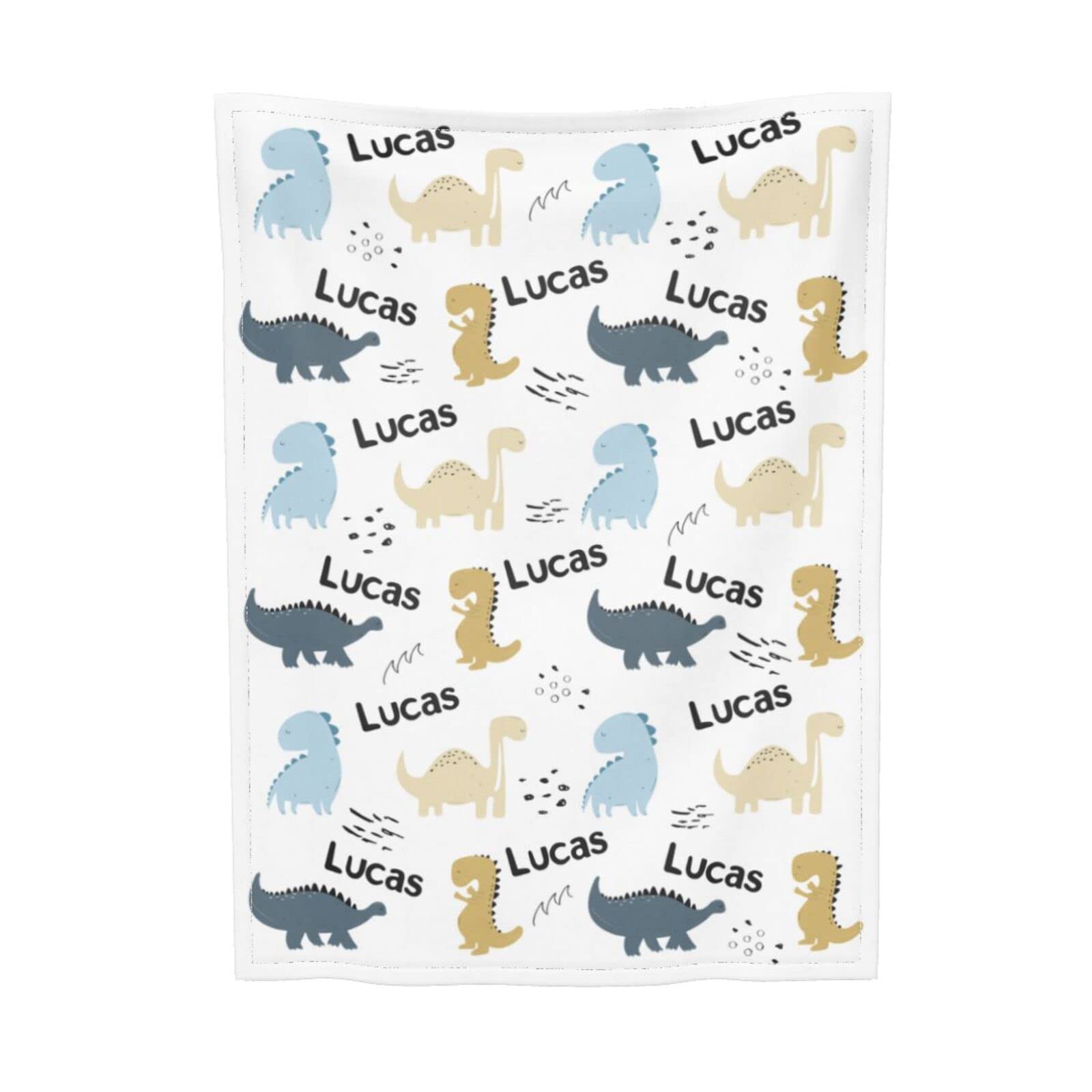 Personalized Baby Blankets for Boys - Custom Name Dinosaur Baby Blanket | Soft White Newborn & Toddler Gift | Perfect for Nursery, Stroller & Photo Shoots