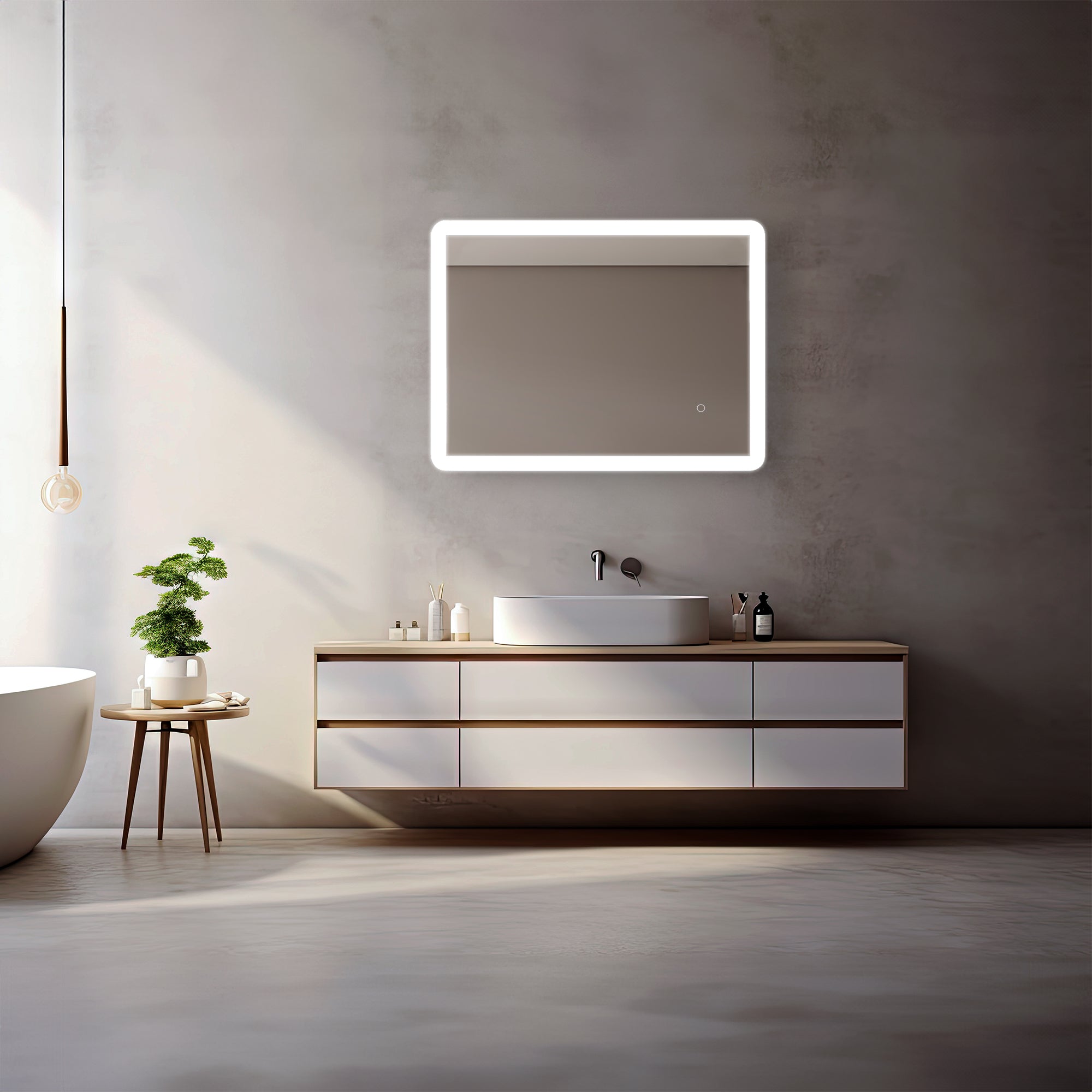 Pilsen LED Bathroom Mirror with Touch Dimmer & Anti-Fog Function - 4 Size Options for Vanity, Makeup & Shaving - Perfect for Modern Home & Spa Decor