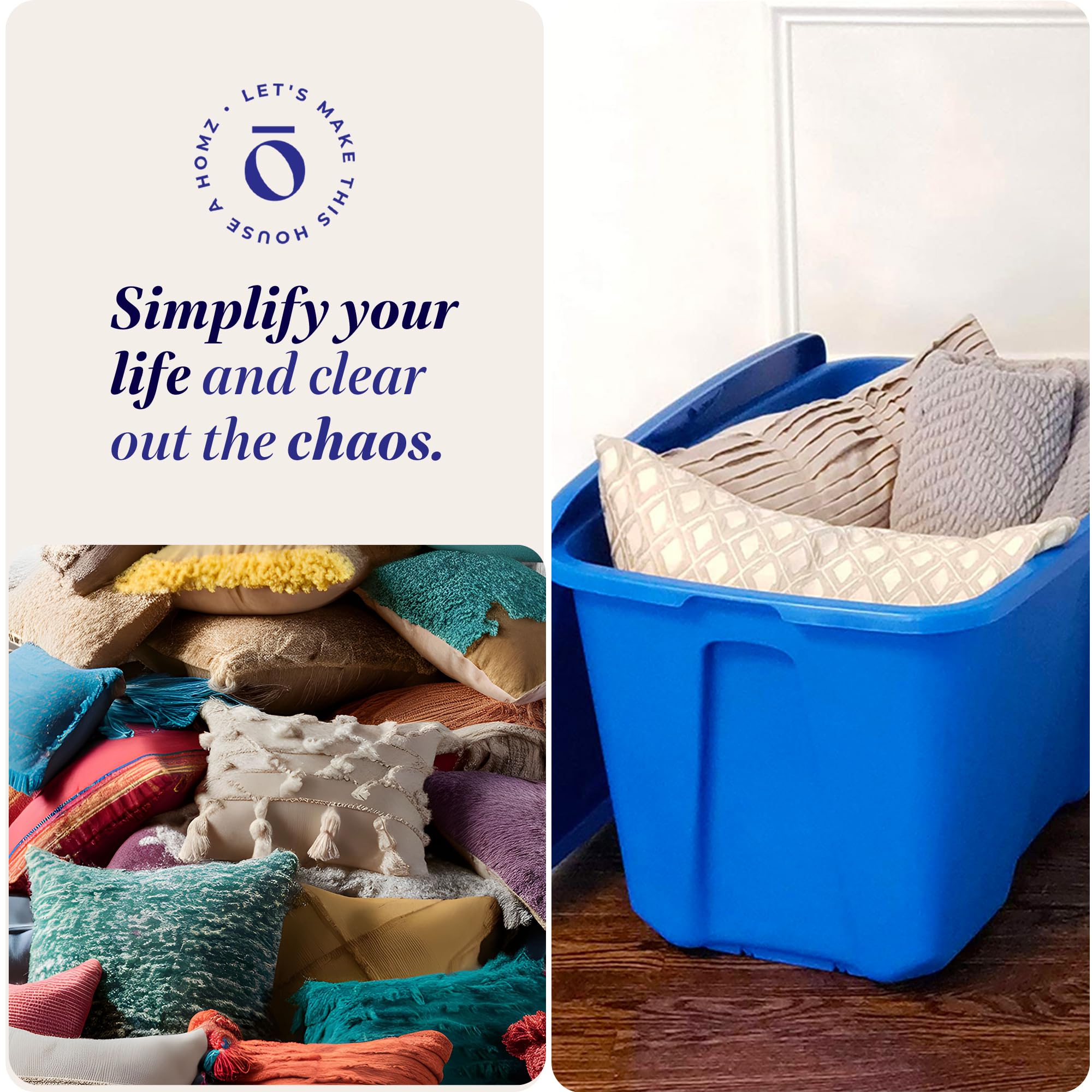 HOMZ 2-Pack Heavy Duty Plastic Storage Bins - 32 Gallon Organizing Containers for Home, Garage & Closet - Durable Stackable Blue Bins for Clothes, Toys & Seasonal Items Storage