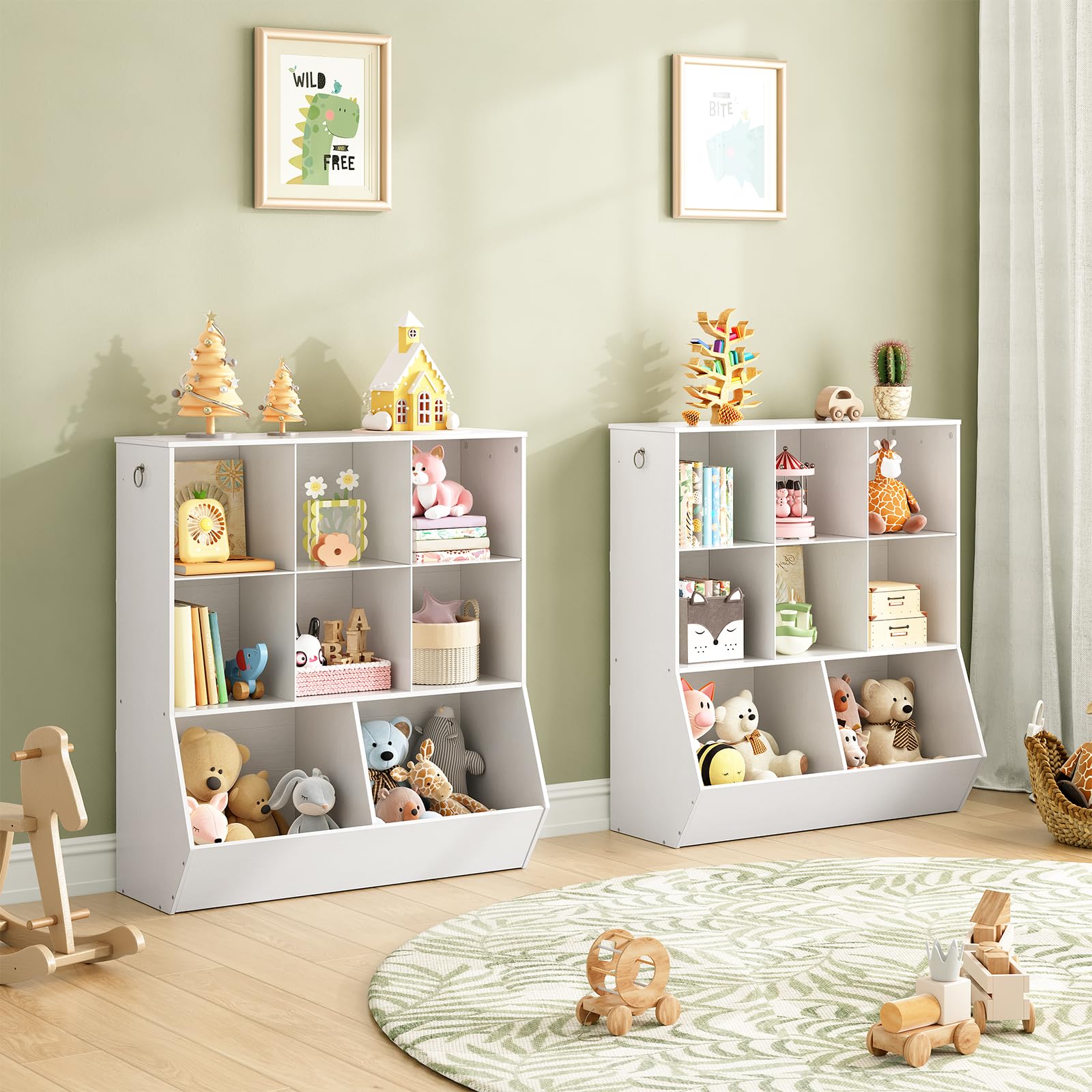 HOOBRO Kids Bookshelf and Toy Storage Organizer - 8-Cubicle Bookcase with Footboard for Playroom, Bedroom, Nursery & School - White WT35CW01G1 | Perfect for Organizing Children's Books, Toys & Learning Supplies in Home or Classroom