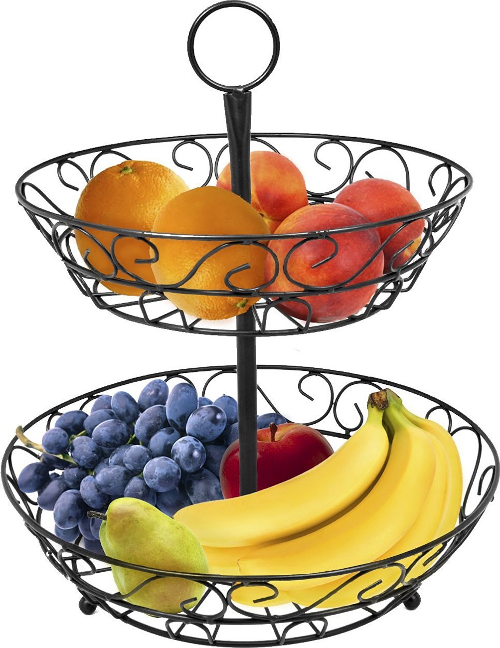 Sorbus 2-Tier Fruit Basket for Kitchen Countertop - Decorative Fruit & Vegetable Holder with Bowl Stand - Perfect for Organizing Produce, Snacks, Apples, Bananas - Great for Dining Table, Pantry, or Kitchen Island Decor