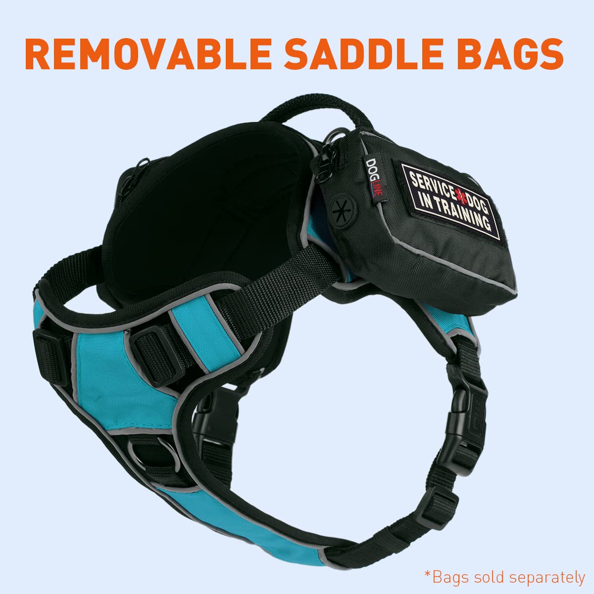 Dogline Quest No-Pull Dog Harness - Adjustable Reflective Vest with Quick Release Buckles & Handle (36-45 inches) - 3D Rubber Service Dog Training Patches - Teal Color - Perfect for Walking, Training & Outdoor Adventures