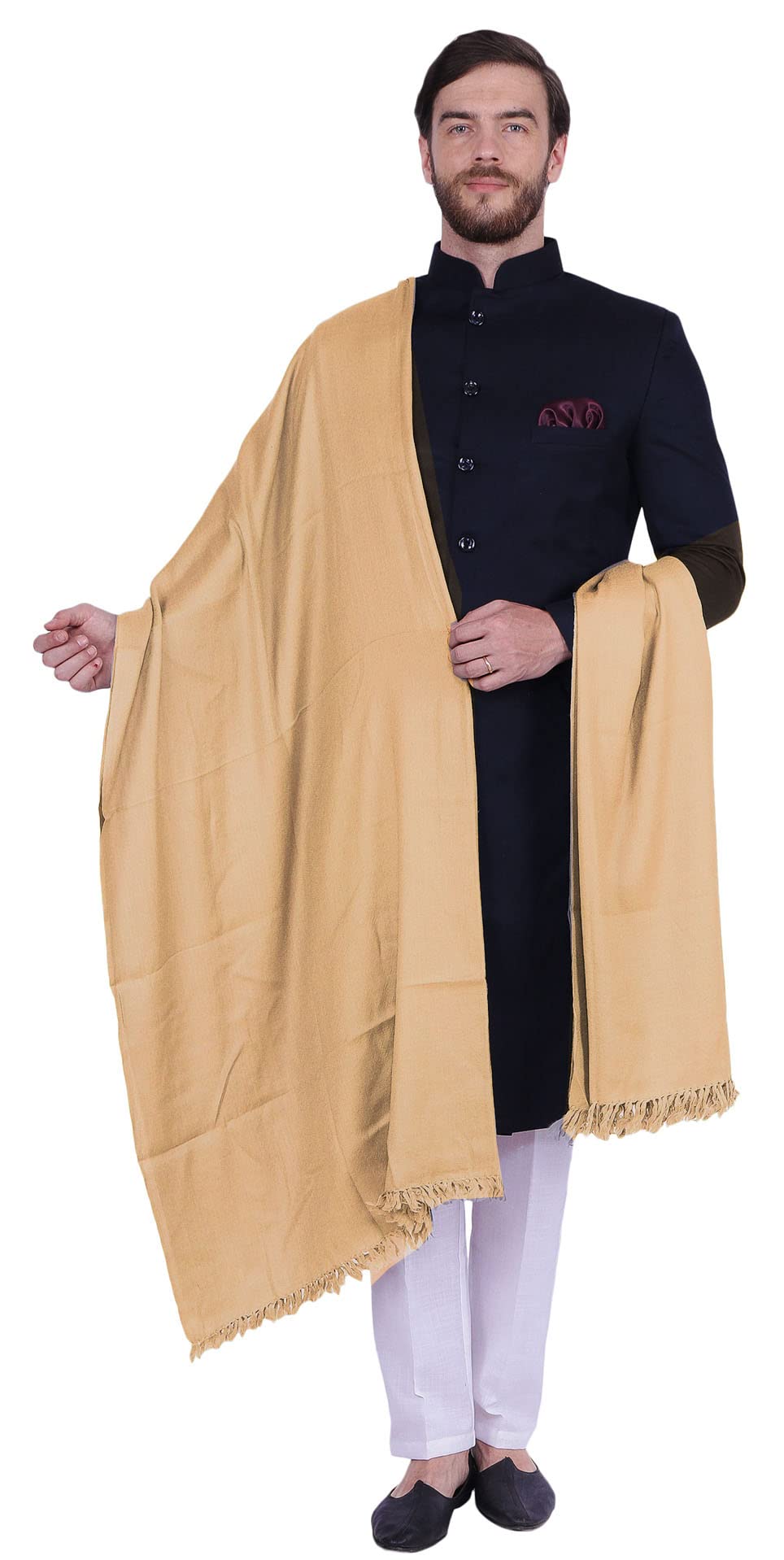 Large Prayer Shawl - Pure Wool Wrap Scarf for Men & Women - India Clothing Gift for Spiritual Meditation & Winter Warmth