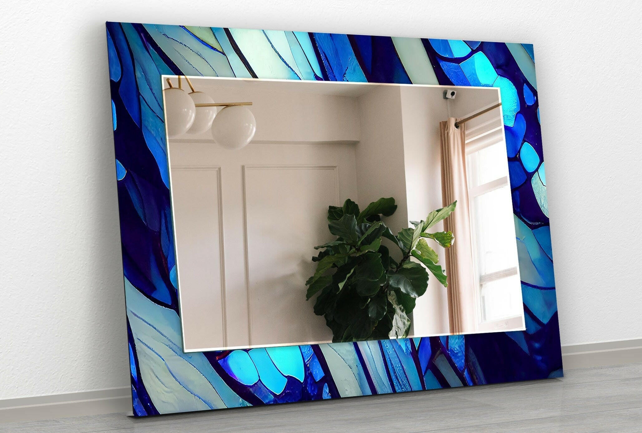 Blue Nacreous Abstract Wall Mirror - Modern Home Decor for Living Room, Bedroom & Entryway - Stylish & Elegant Interior Design Accent