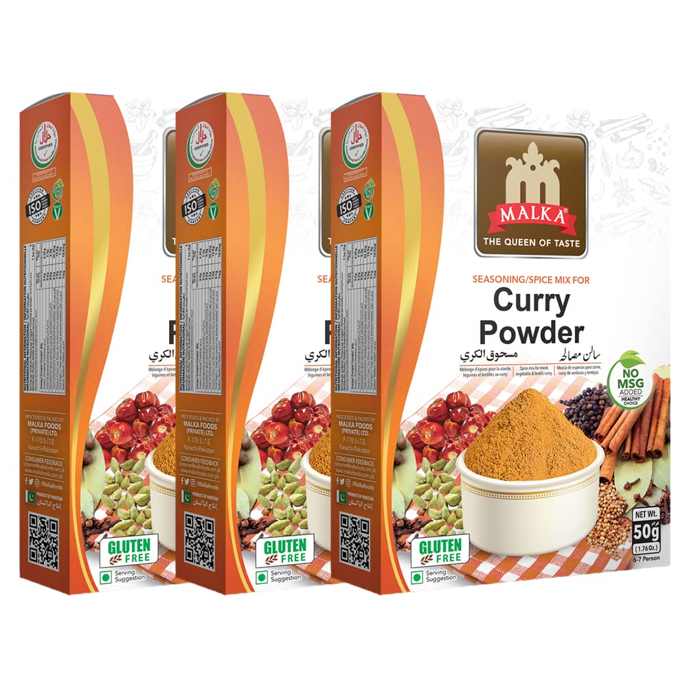Organic Malka Spices Curry Powder Masala - Authentic Indian Blend (Pack of 3) for Cooking, Seasoning & Meal Prep - Perfect for Curry, Soups, Rice & Meat Dishes