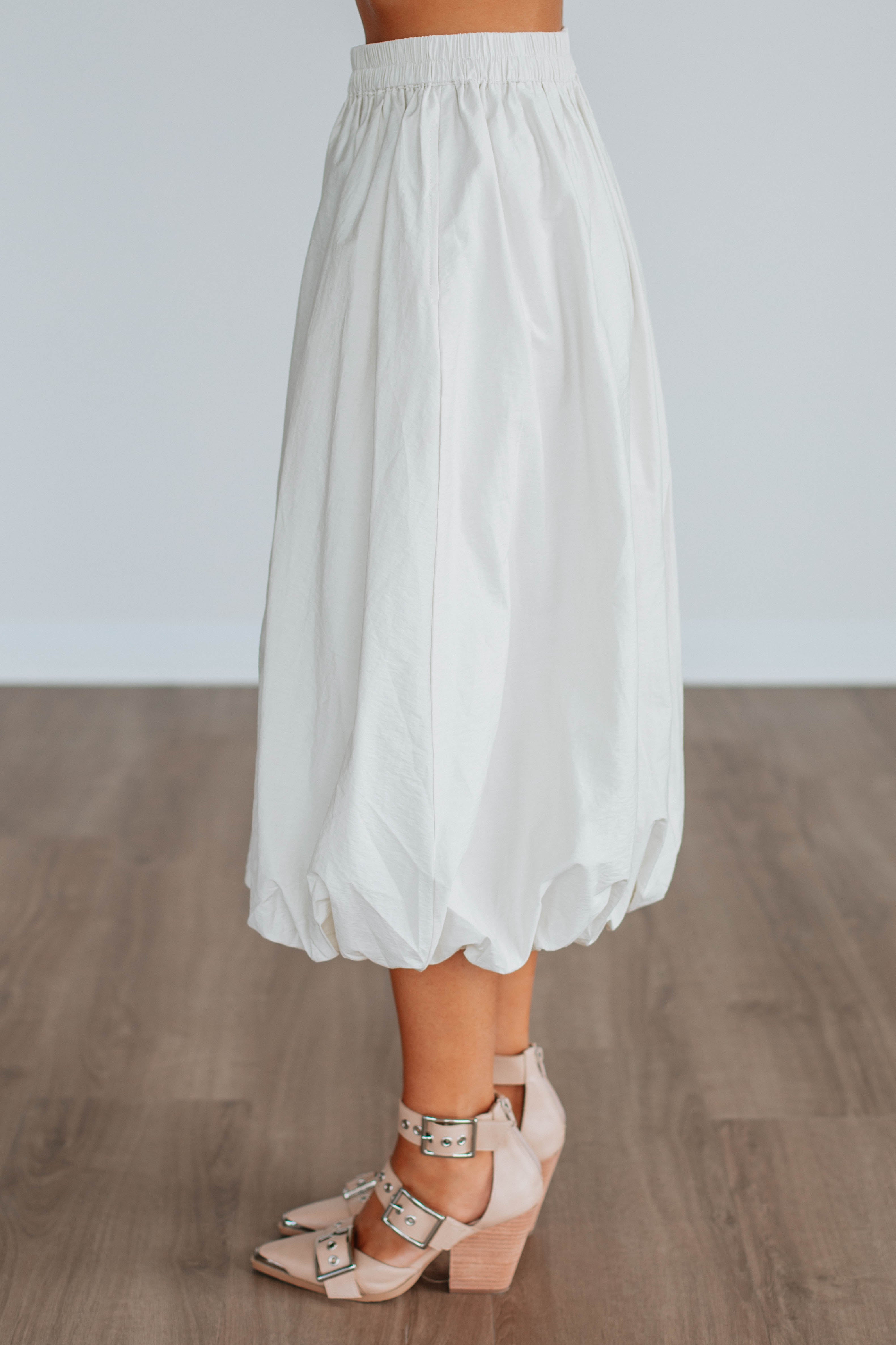 Mikala Women's Midi Skirt in Cream - Flowy A-Line Knee-Length Summer Skirt for Casual Outings, Beach Vacations & Date Nights