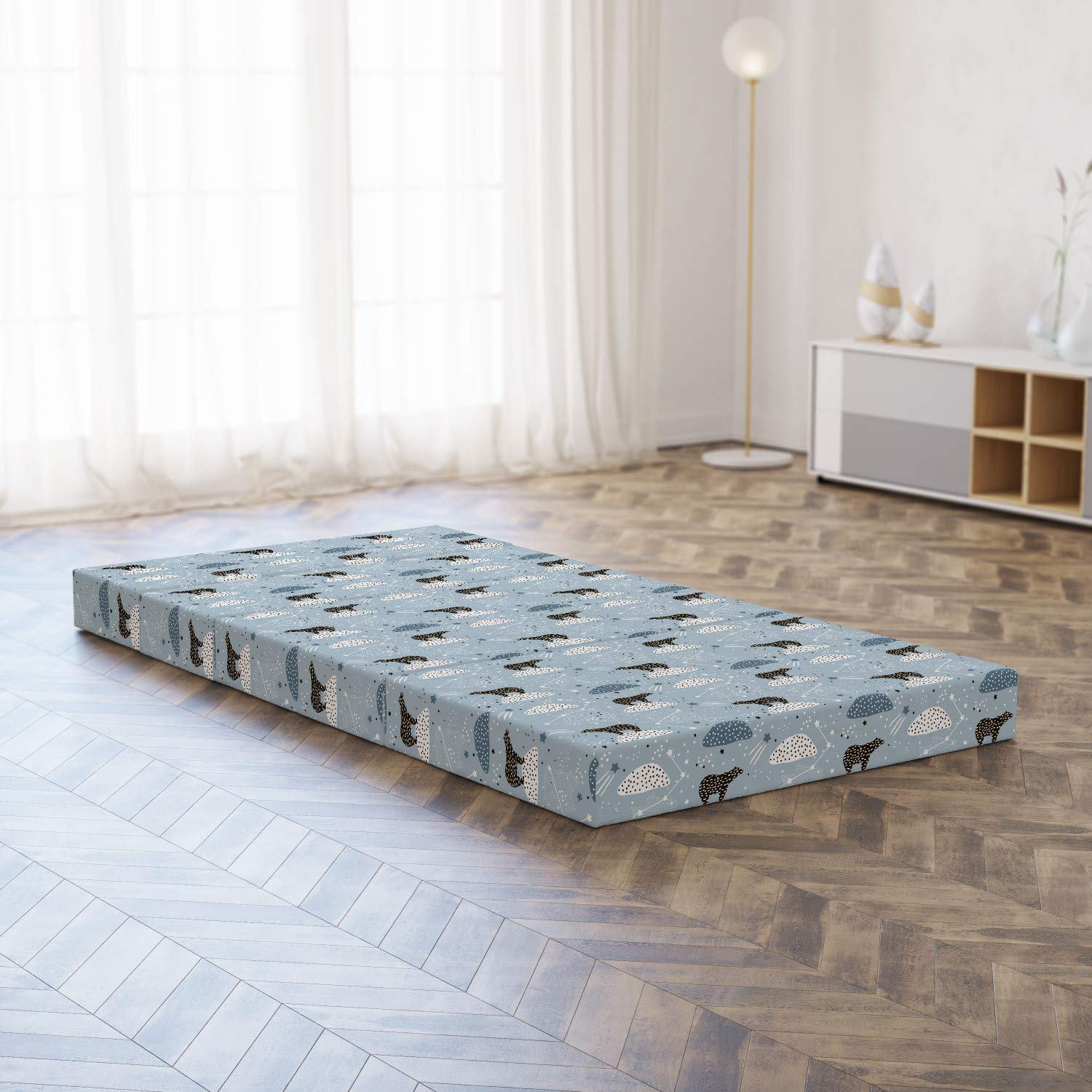 Ambesonne Constellation Foldable Mattress - Polar Bear Stars Print, 74.8