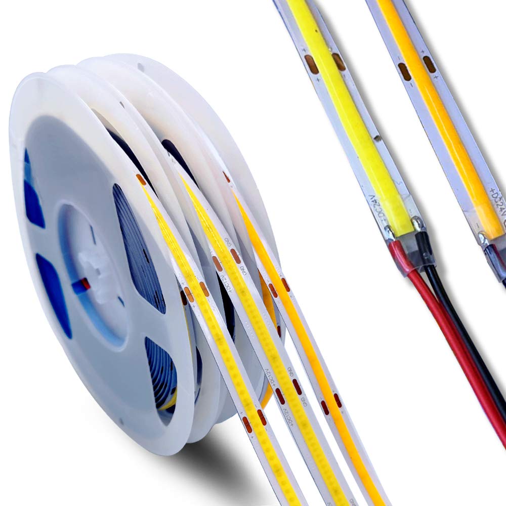 Premium DC 24V COB LED Strip Light - High Density 320 LEDs/m, Flexible Tape with CRI 90 (3000K Warm White/4000K Natural White/6000K Cool White) - 5M Roll - Perfect for Home Lighting, Kitchen Under Cabinet, Bedroom Accent, and Commercial Display
