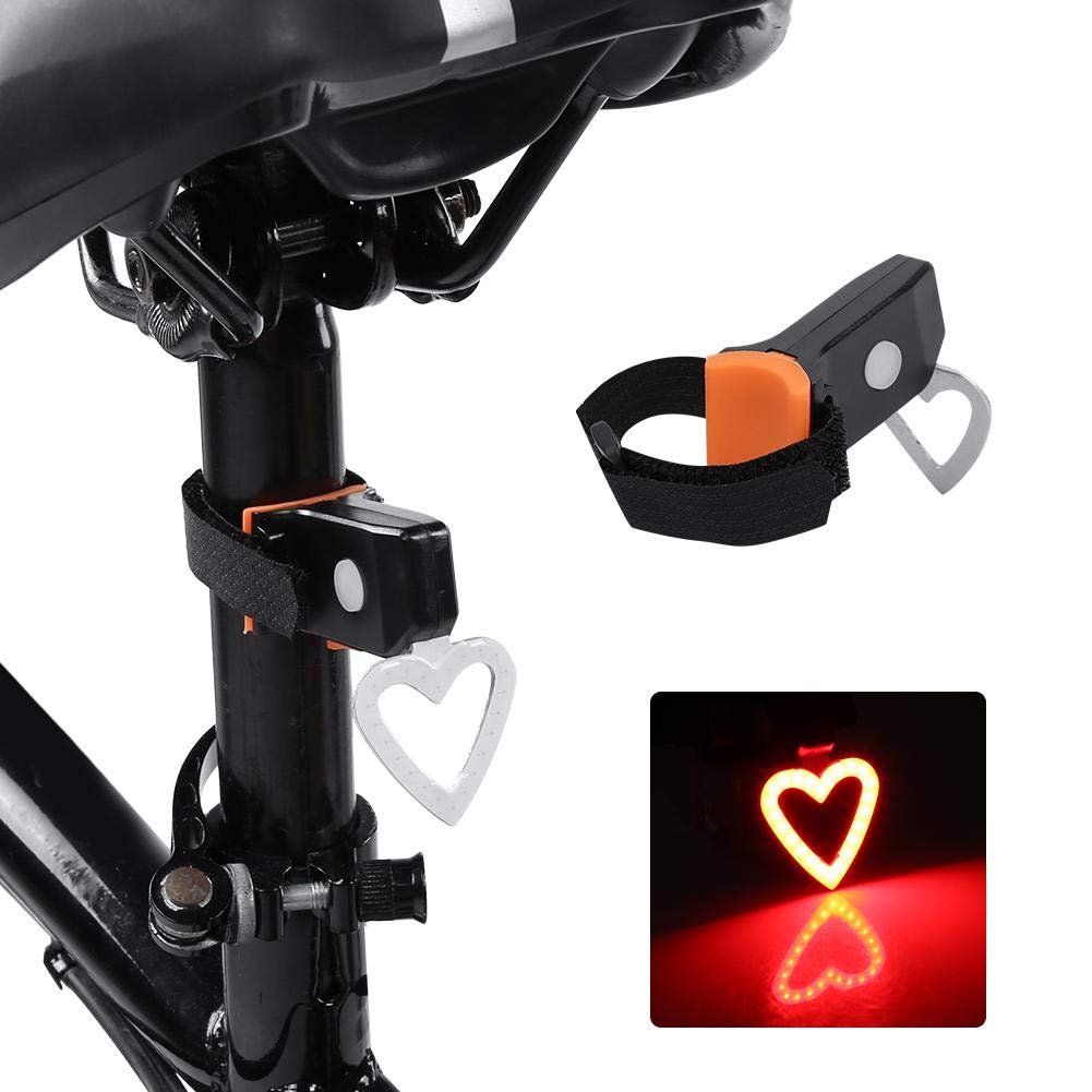 USB Rechargeable LED Bike Tail Light - Waterproof Bicycle Rear Light with Heart Design for Mountain/Road Bikes - Perfect for Night Cycling, Commuting & Safety Visibility