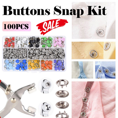 100Pcs Metal Sewing Buttons Press Stud Snap Fastener Kit with Plier Tool - DIY Clothing Repair, Jeans Jacket Crafting, Leather Accessories Making